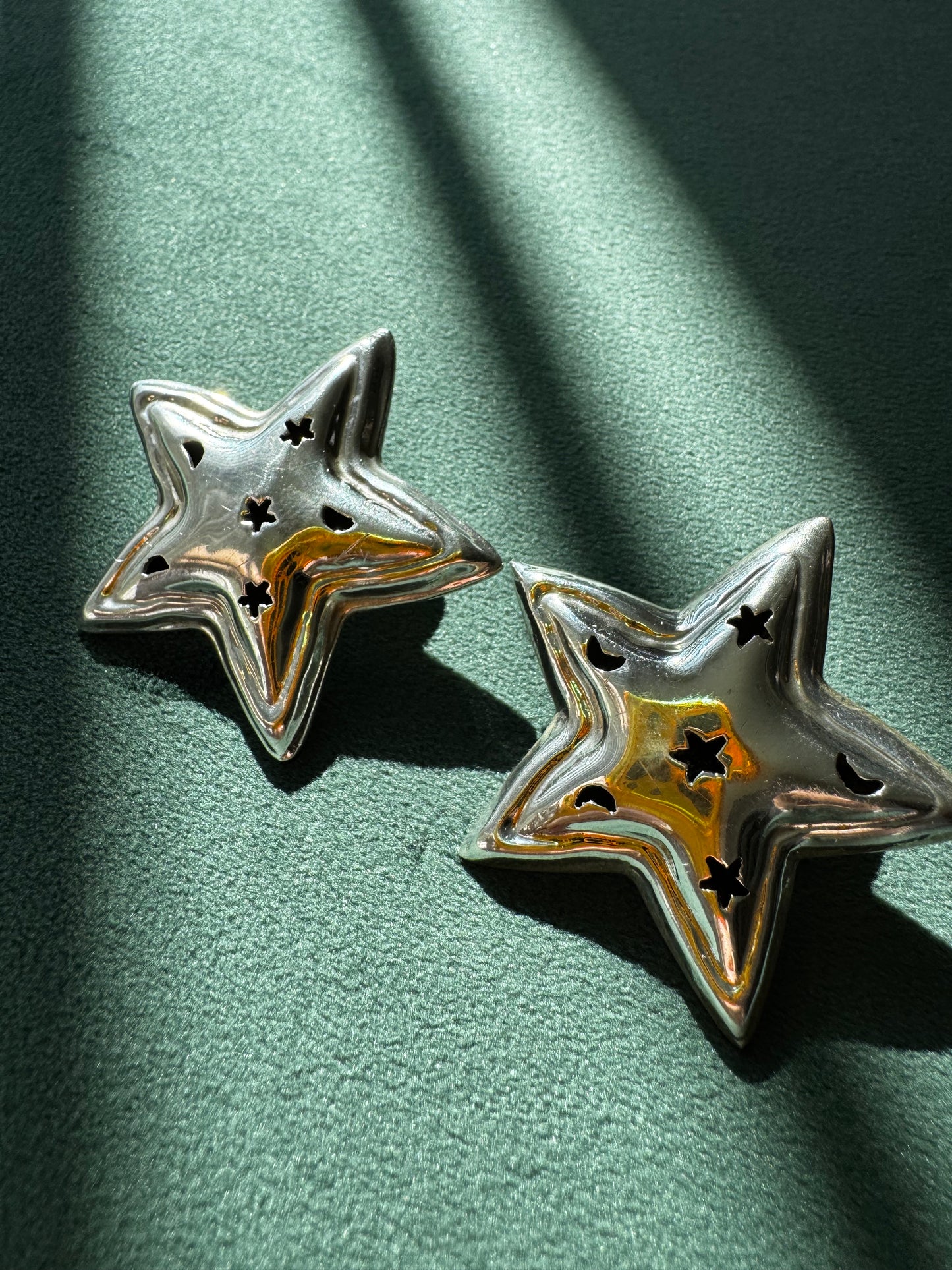 Vintage Mexico Sterling Silver Puffy Star Earrings Y2K Stars and Moons Cutout You Are the Main Character TG-205 925