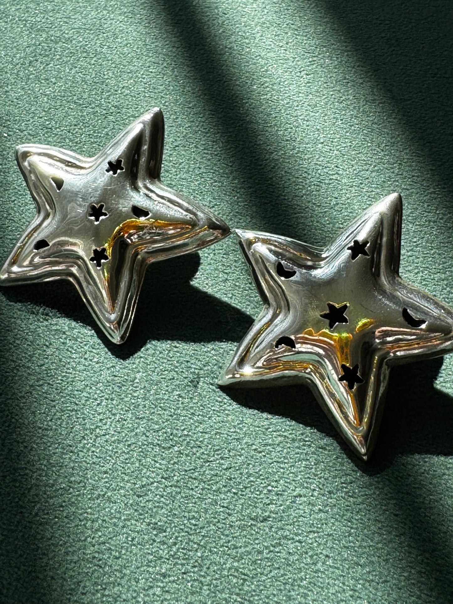 Vintage Mexico Sterling Silver Puffy Star Earrings Y2K Stars and Moons Cutout You Are the Main Character TG-205 925