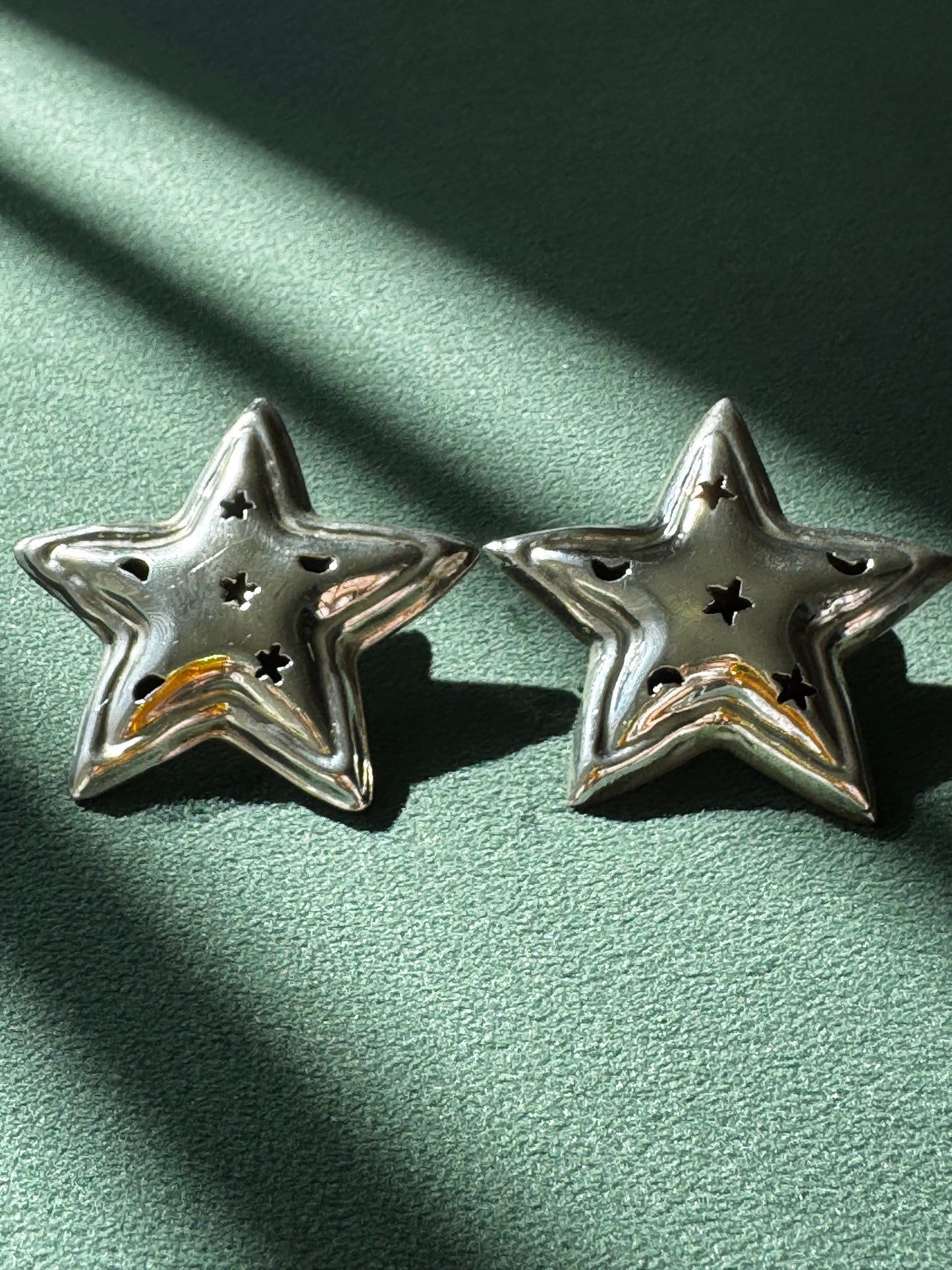 Vintage Mexico Sterling Silver Puffy Star Earrings Y2K Stars and Moons Cutout You Are the Main Character TG-205 925