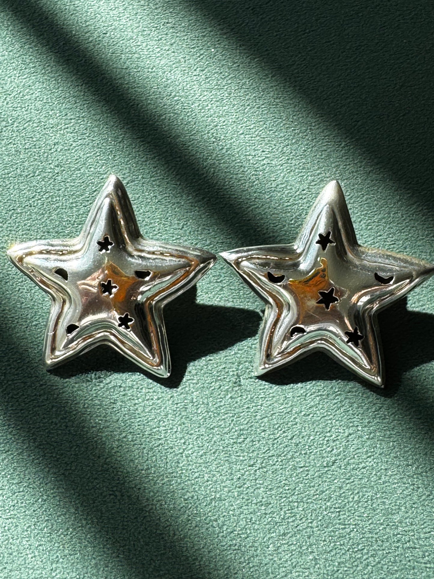 Vintage Mexico Sterling Silver Puffy Star Earrings Y2K Stars and Moons Cutout You Are the Main Character TG-205 925