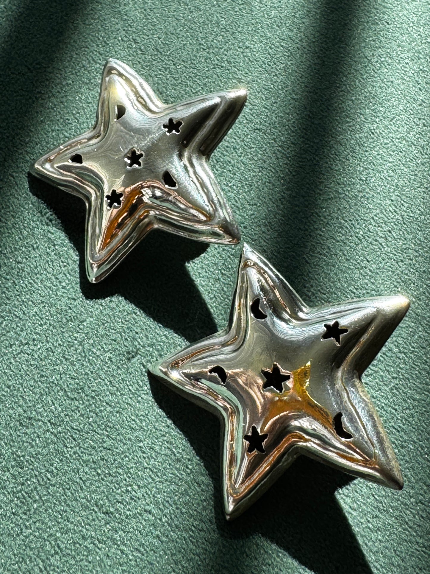 Vintage Mexico Sterling Silver Puffy Star Earrings Y2K Stars and Moons Cutout You Are the Main Character TG-205 925