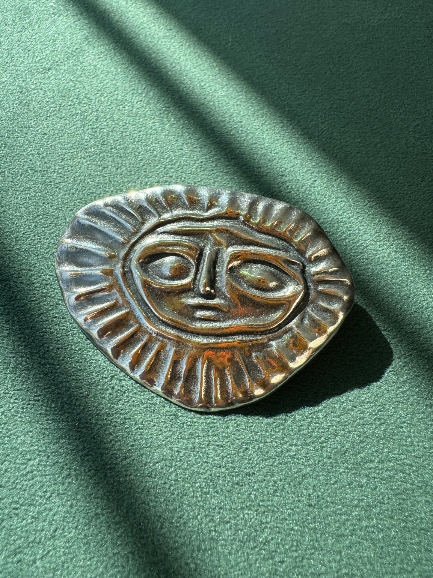 Vintage Sterling Silver Sun God Face Brooch Bold Pre-Columbian Style Signed 925 Statement Pin