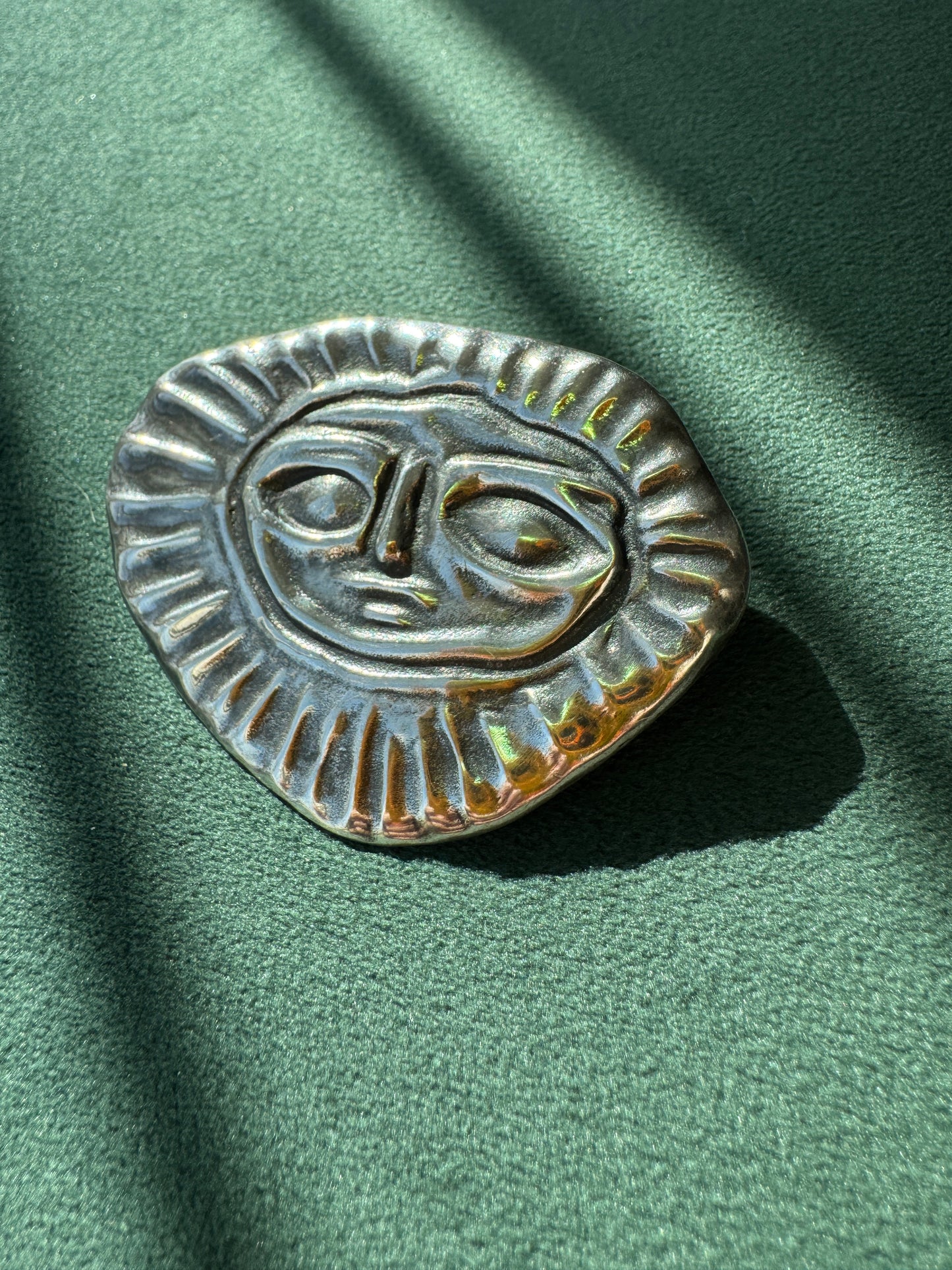Vintage Sterling Silver Sun God Face Brooch Bold Pre-Columbian Style Signed 925 Statement Pin