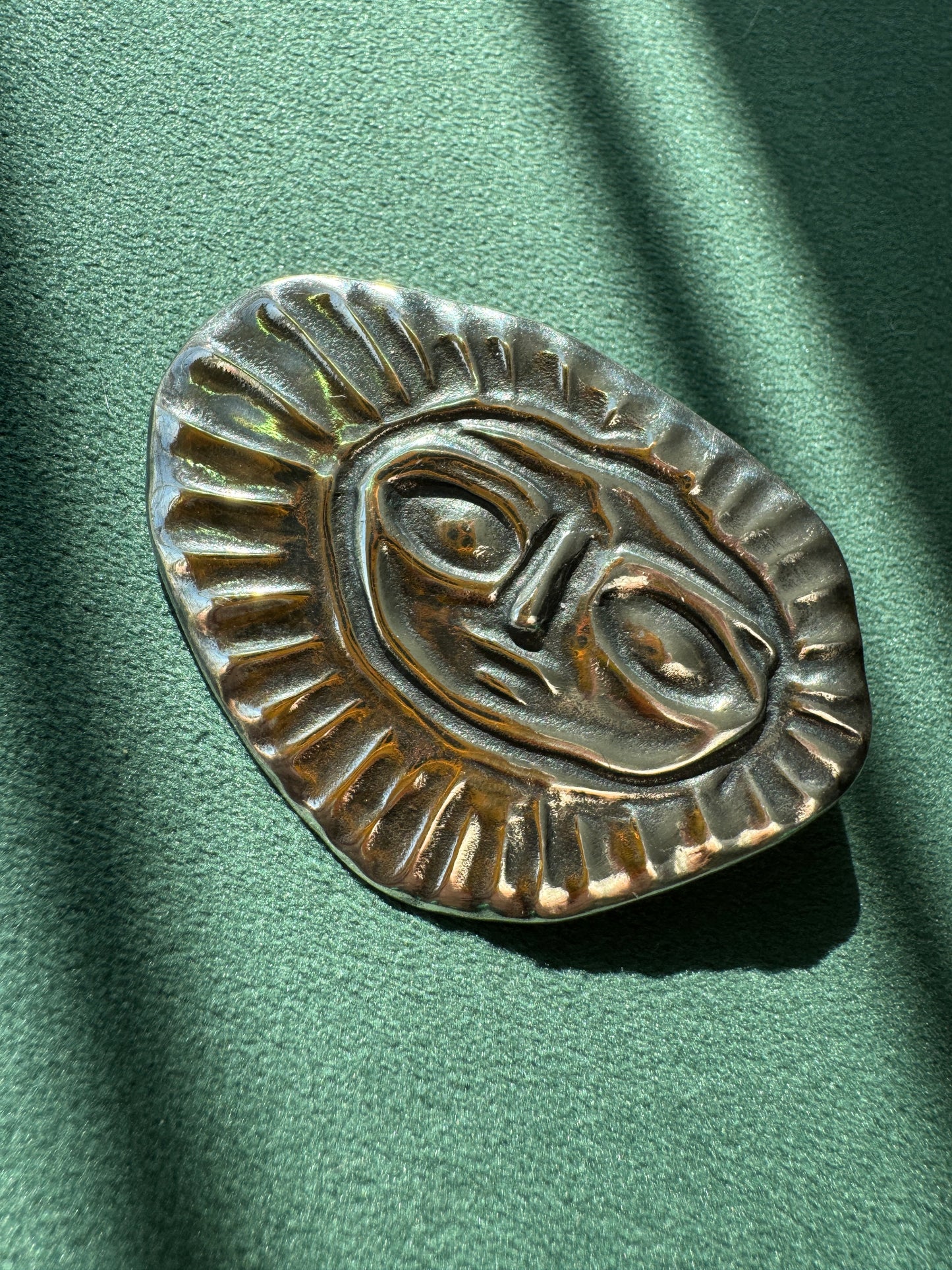 Vintage Sterling Silver Sun God Face Brooch Bold Pre-Columbian Style Signed 925 Statement Pin