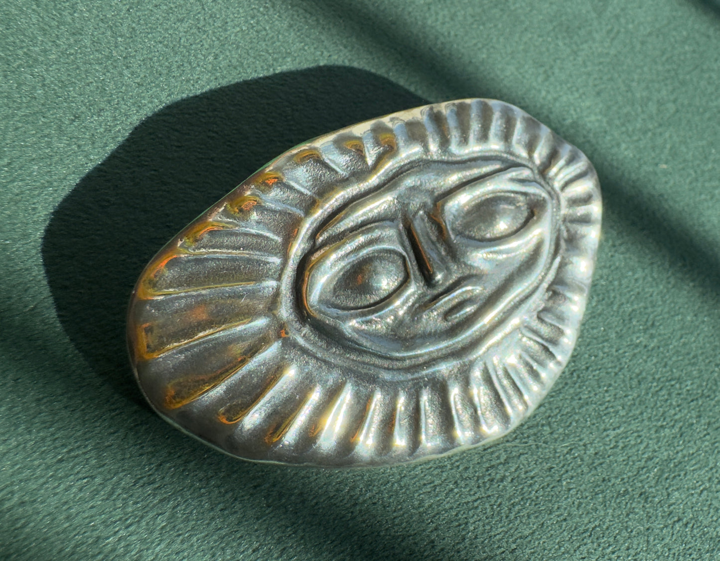 Vintage Sterling Silver Sun God Face Brooch Bold Pre-Columbian Style Signed 925 Statement Pin