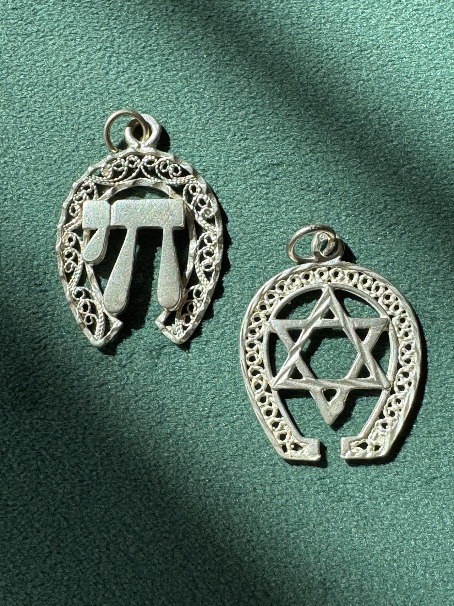 Vintage Sterling Silver Filigree Star of David Horseshoe Pendant Good Luck Judaica Charm