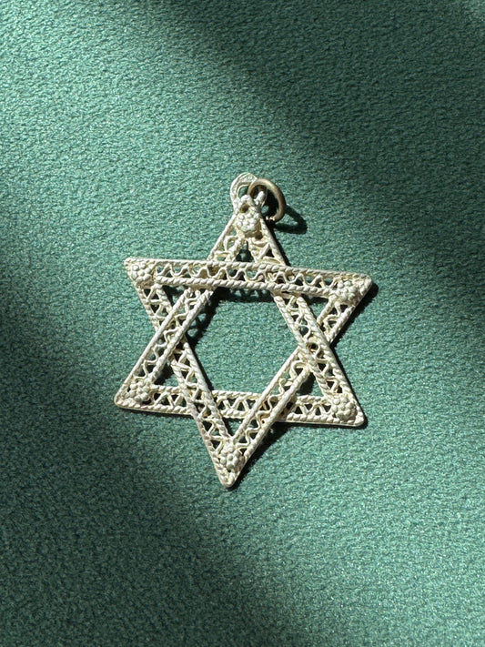 Vintage Sterling Silver Large Filigree Star of David Pendant Magen David Lacy Judaica Pendant