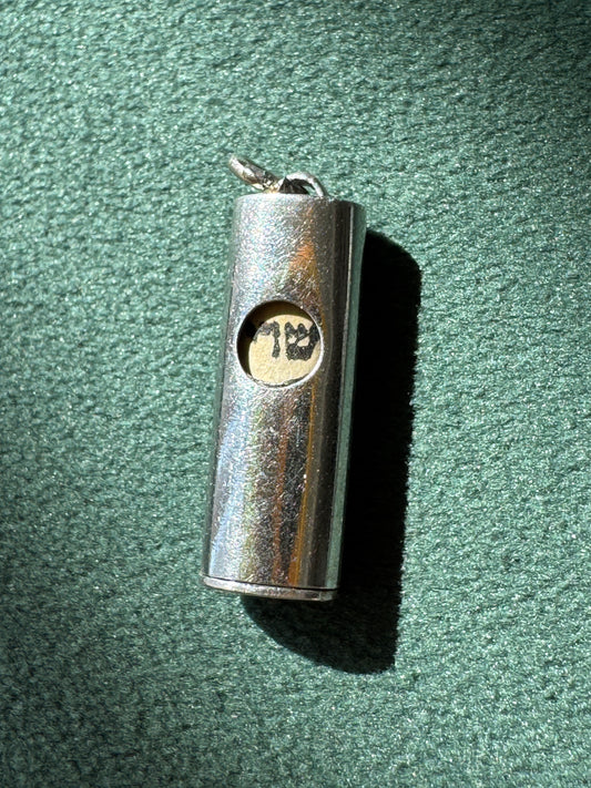 Vintage Sterling Silver Mezuzah Charm Pendant with Original Scroll Shin Hebrew Judaica Necklace
