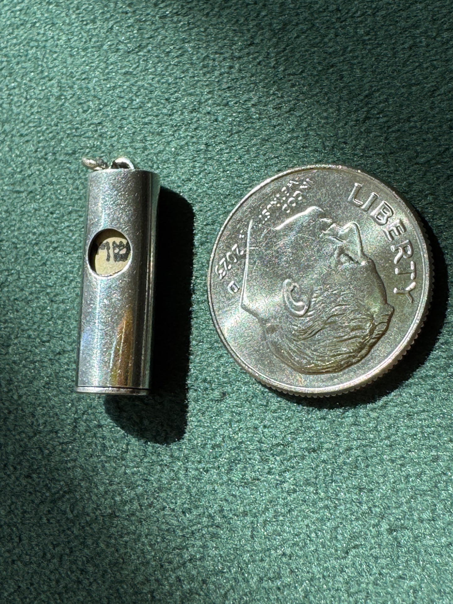 Vintage Sterling Silver Mezuzah Charm Pendant with Original Scroll Shin Hebrew Judaica Necklace