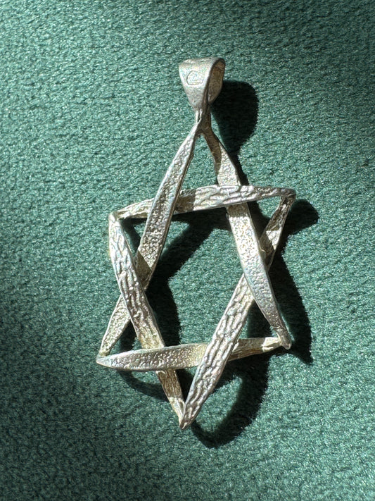 Vintage Sterling Silver Open Twisted Ribbon Star of David Pendant Judaica Charm Necklace