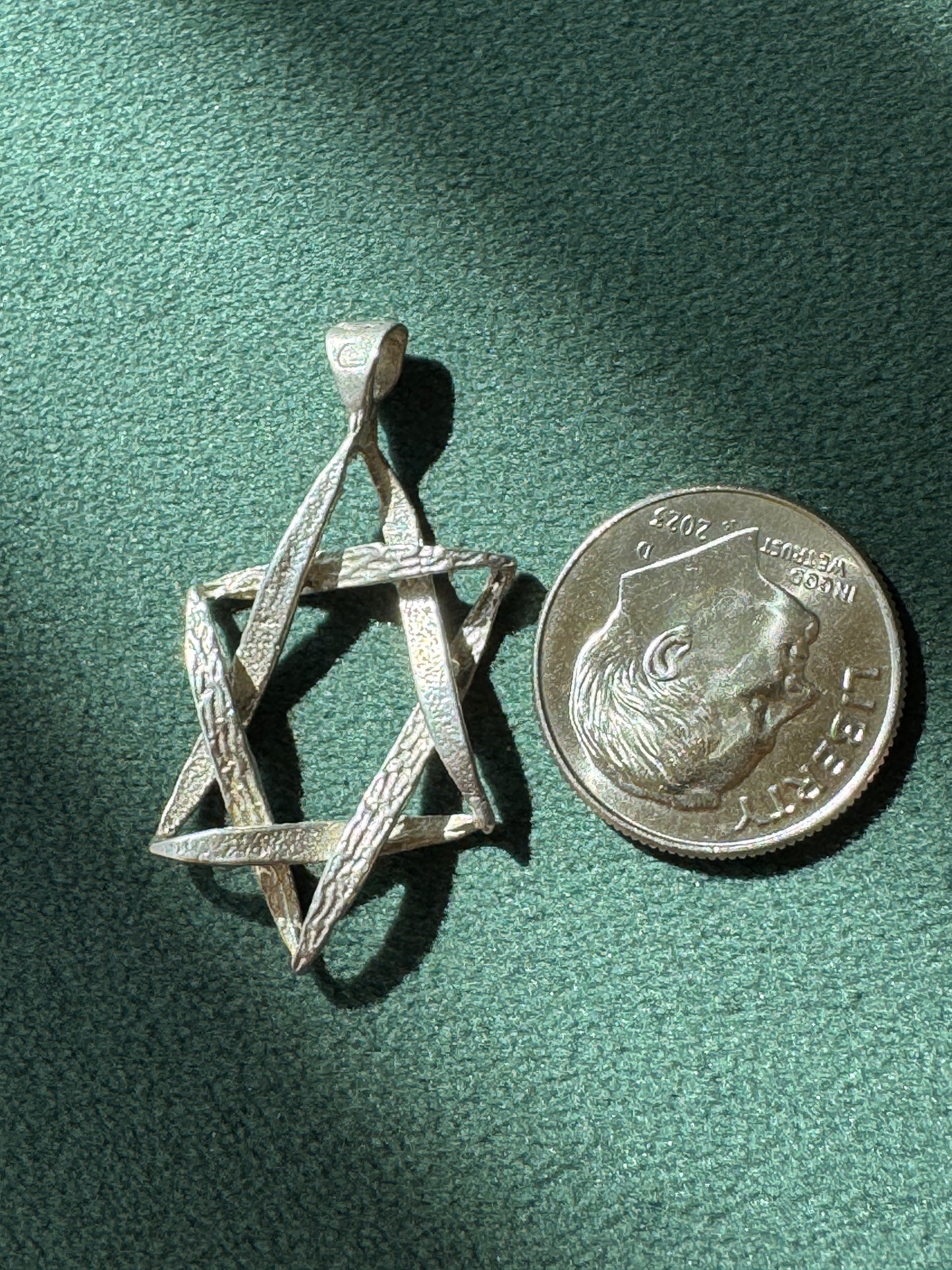 Vintage Sterling Silver Open Twisted Ribbon Star of David Pendant Judaica Charm Necklace