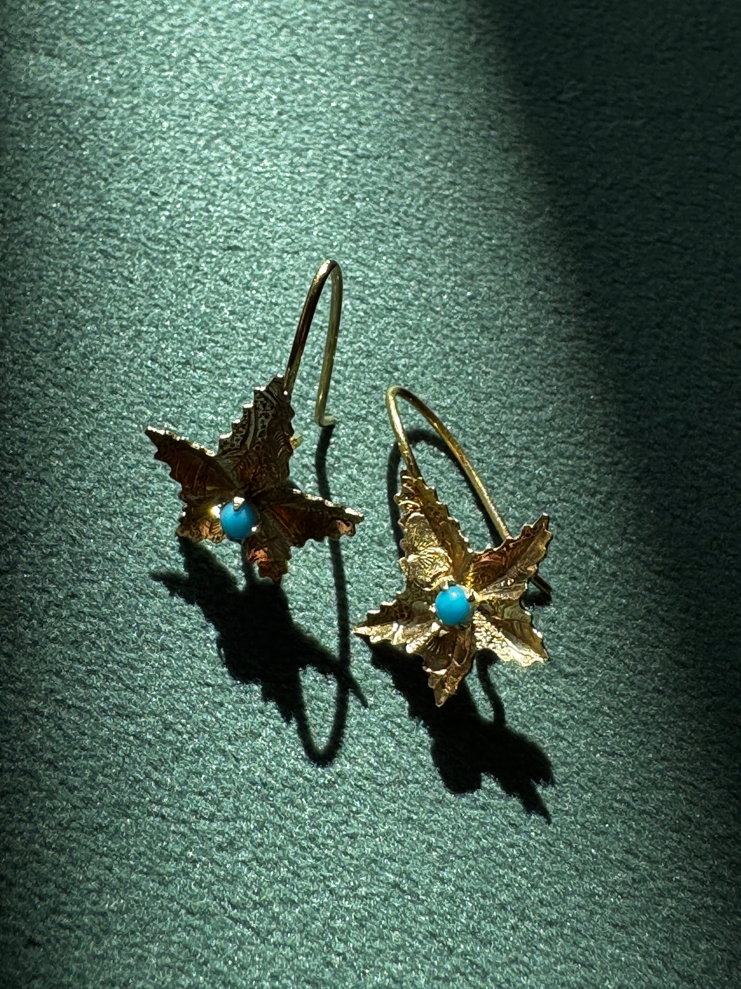 Solid Yellow Gold Starfish Earrings with Turquoise Cabochon Centers Mermaid Life on Your Ears