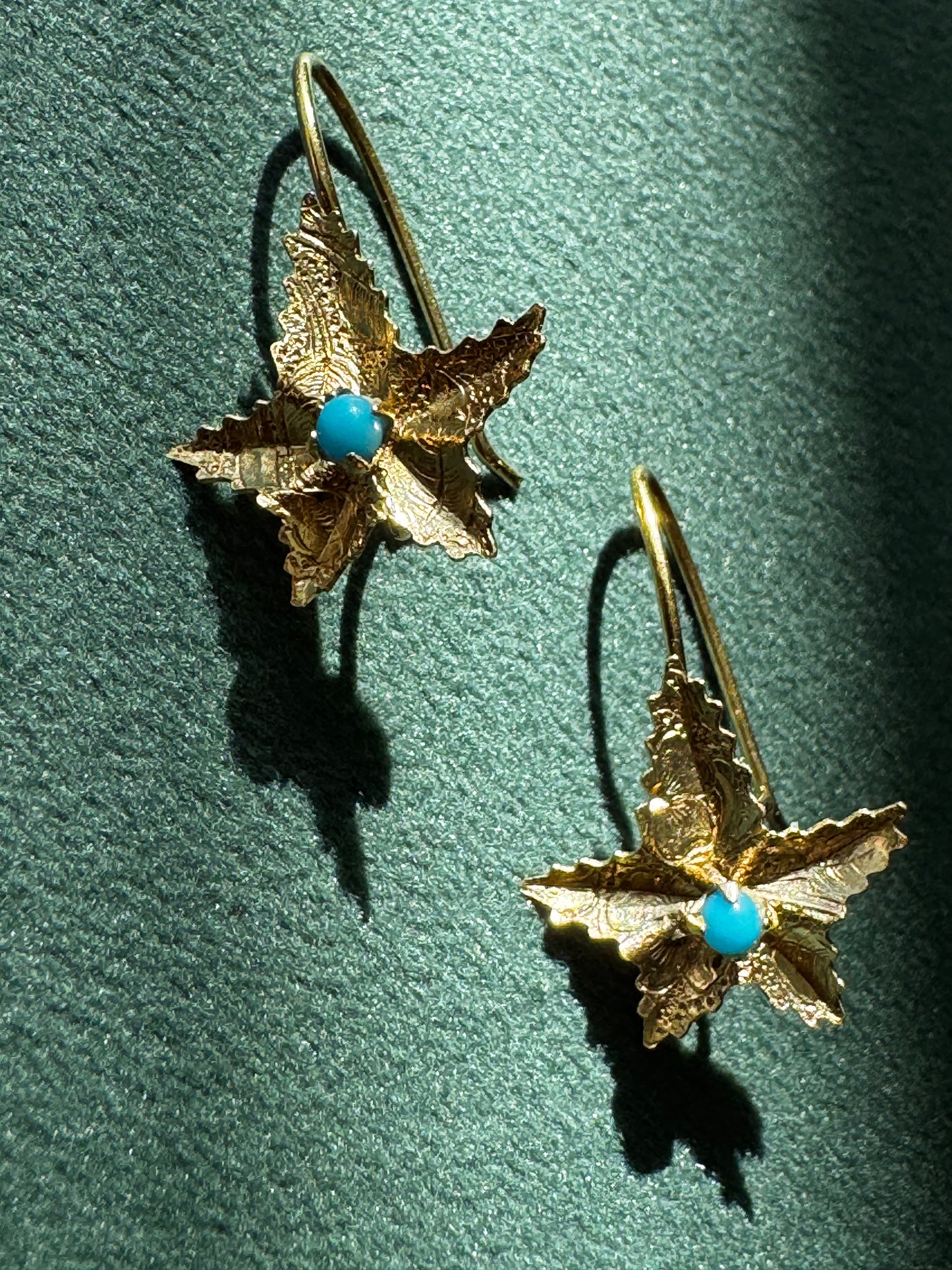 Solid Yellow Gold Starfish Earrings with Turquoise Cabochon Centers Mermaid Life on Your Ears