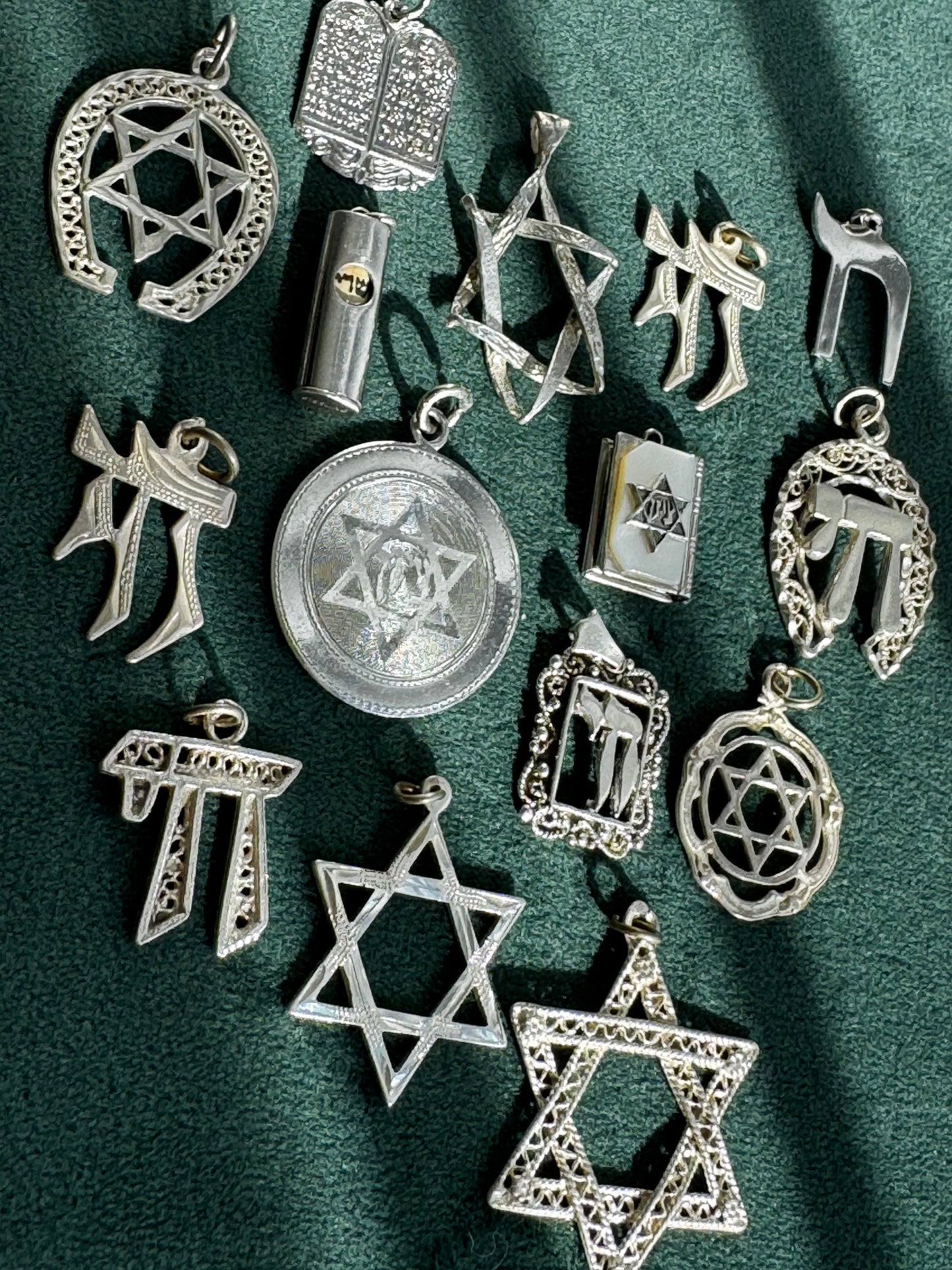 Vintage Sterling Silver Chai Pendant Hebrew Life Symbol Pointed Script Judaica Necklace