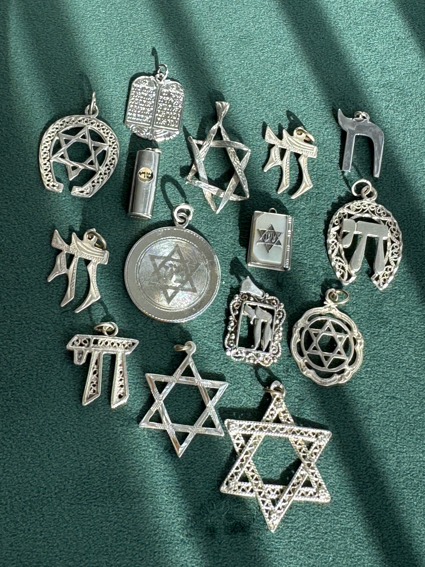 Vintage Sterling Silver Filigree Star of David Horseshoe Pendant Good Luck Judaica Charm
