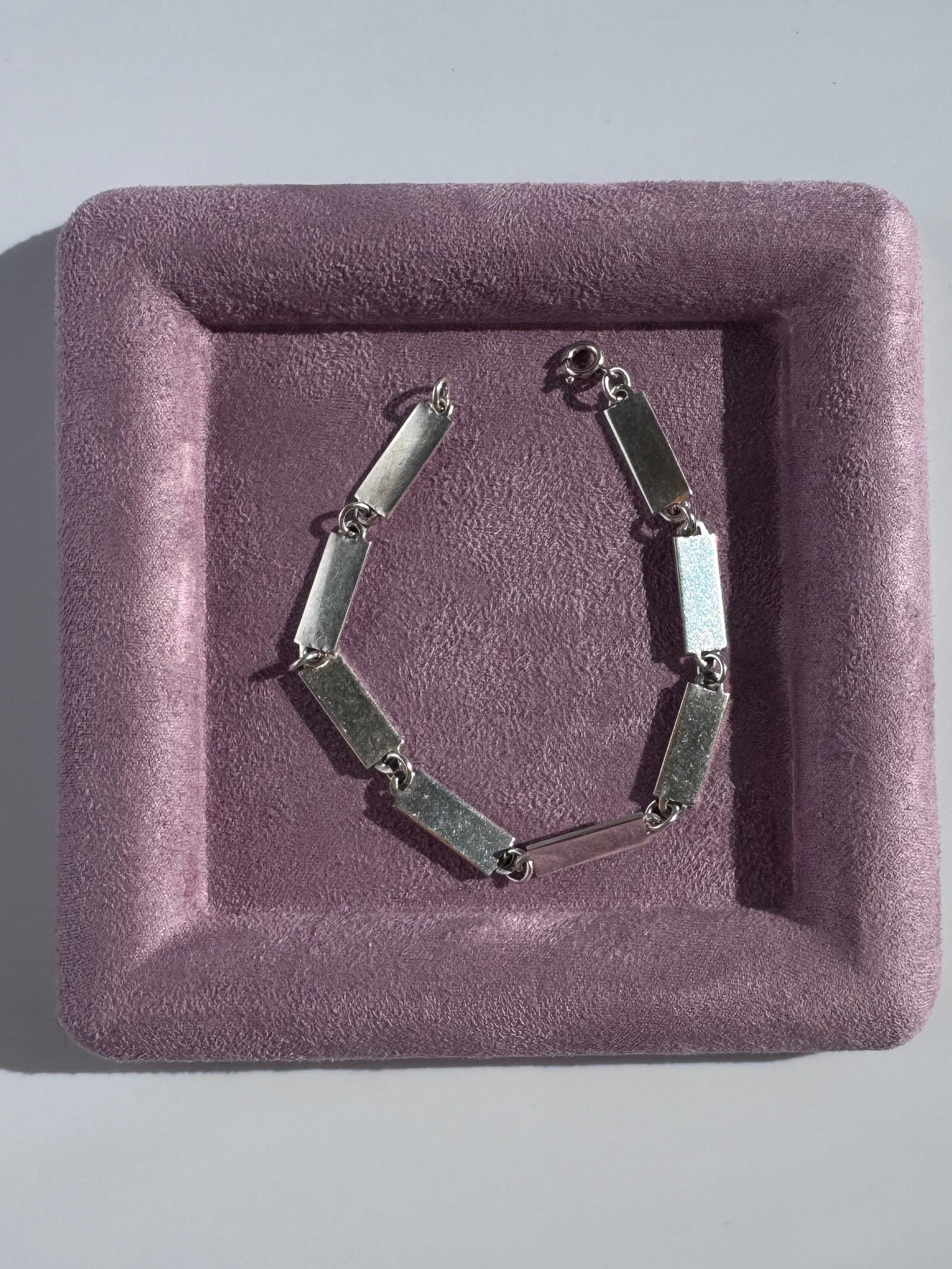Estate vintage 1964 Leonore Doskow sterling silver geometric rectangle link bracelet with modernist architectural design