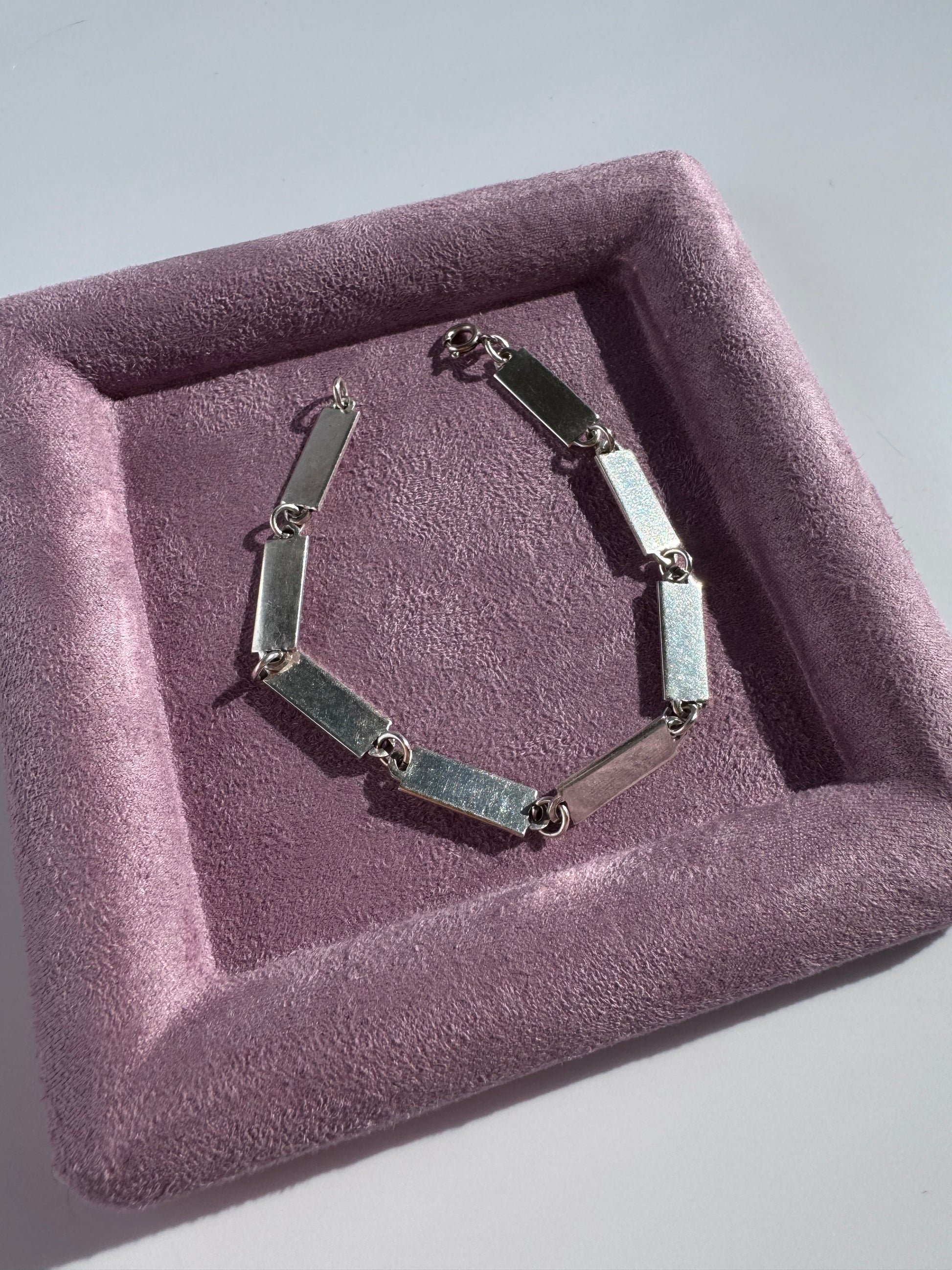 Estate vintage 1964 Leonore Doskow sterling silver geometric rectangle link bracelet with modernist architectural design