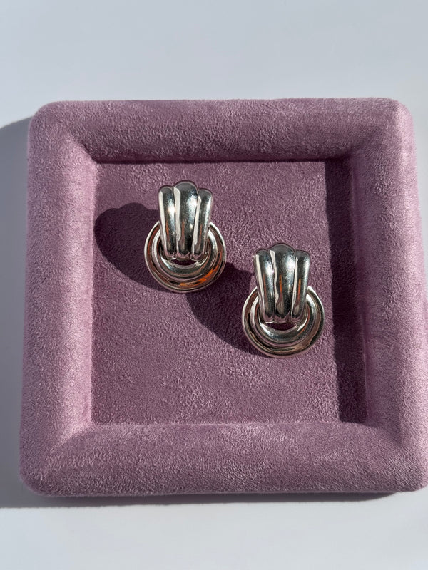 Estate Los Ballesteros Sterling Silver Pierced Door Knocker Earrings - Taxco Mexico Designer