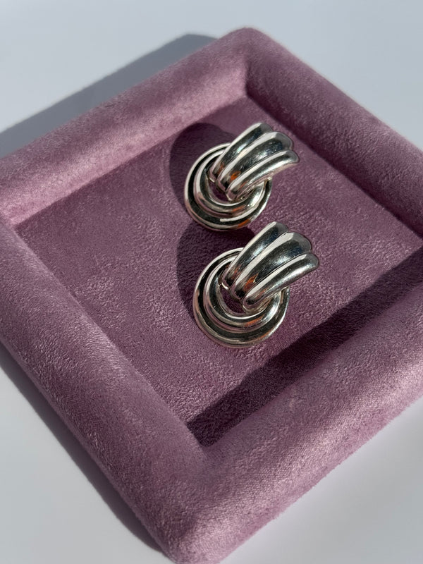 Estate Los Ballesteros Sterling Silver Pierced Door Knocker Earrings - Taxco Mexico Designer