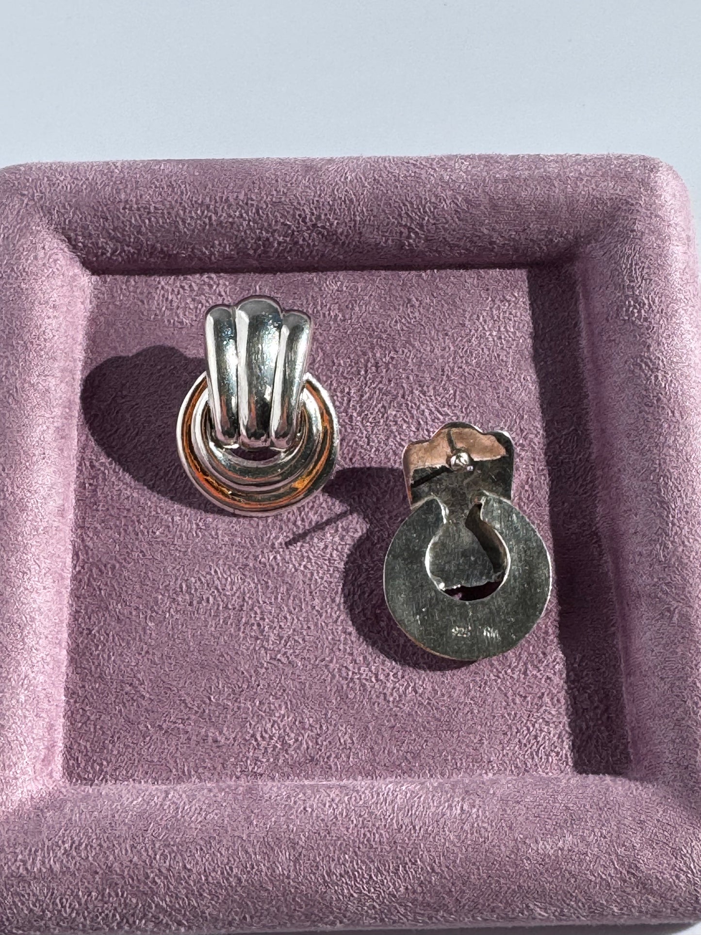 Estate Los Ballesteros Sterling Silver Pierced Door Knocker Earrings - Taxco Mexico Designer