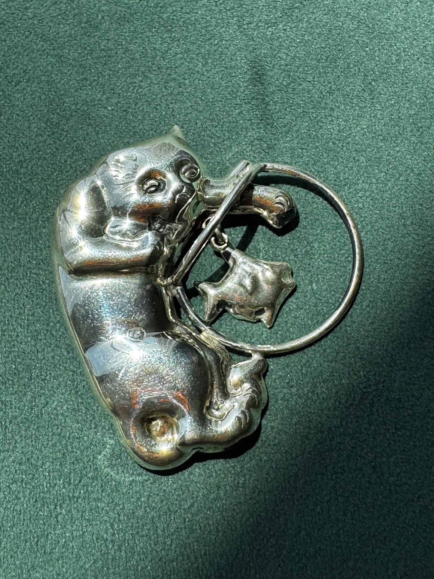 Vintage Mexican Sterling Silver Cat and Fishbowl Brooch with Dangling Fish CII Mexico 925 Cat Lover Gift