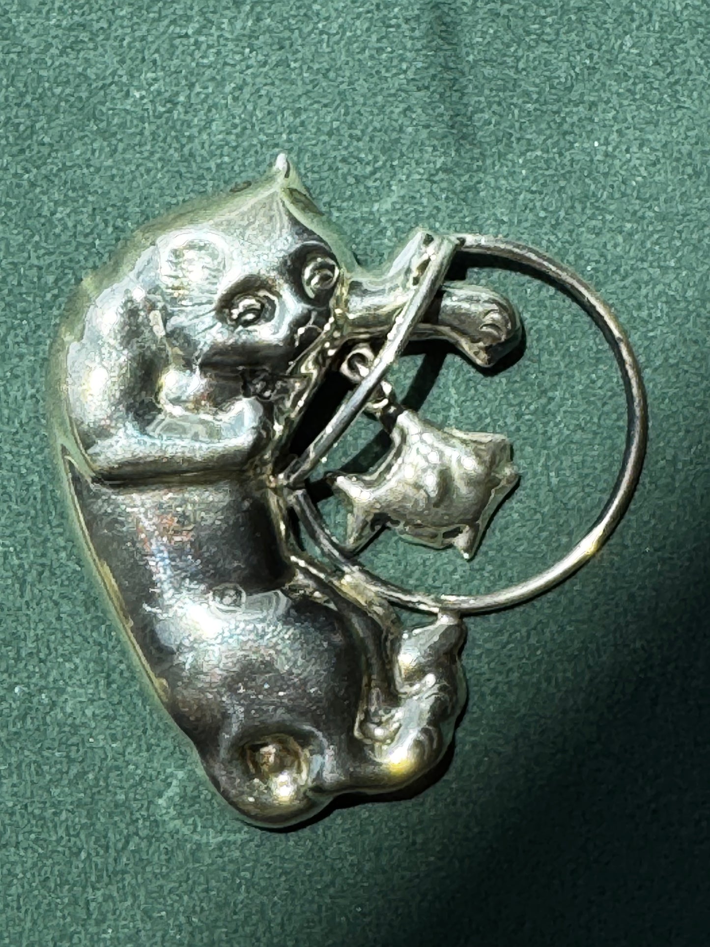 Vintage Mexican Sterling Silver Cat and Fishbowl Brooch with Dangling Fish CII Mexico 925 Cat Lover Gift