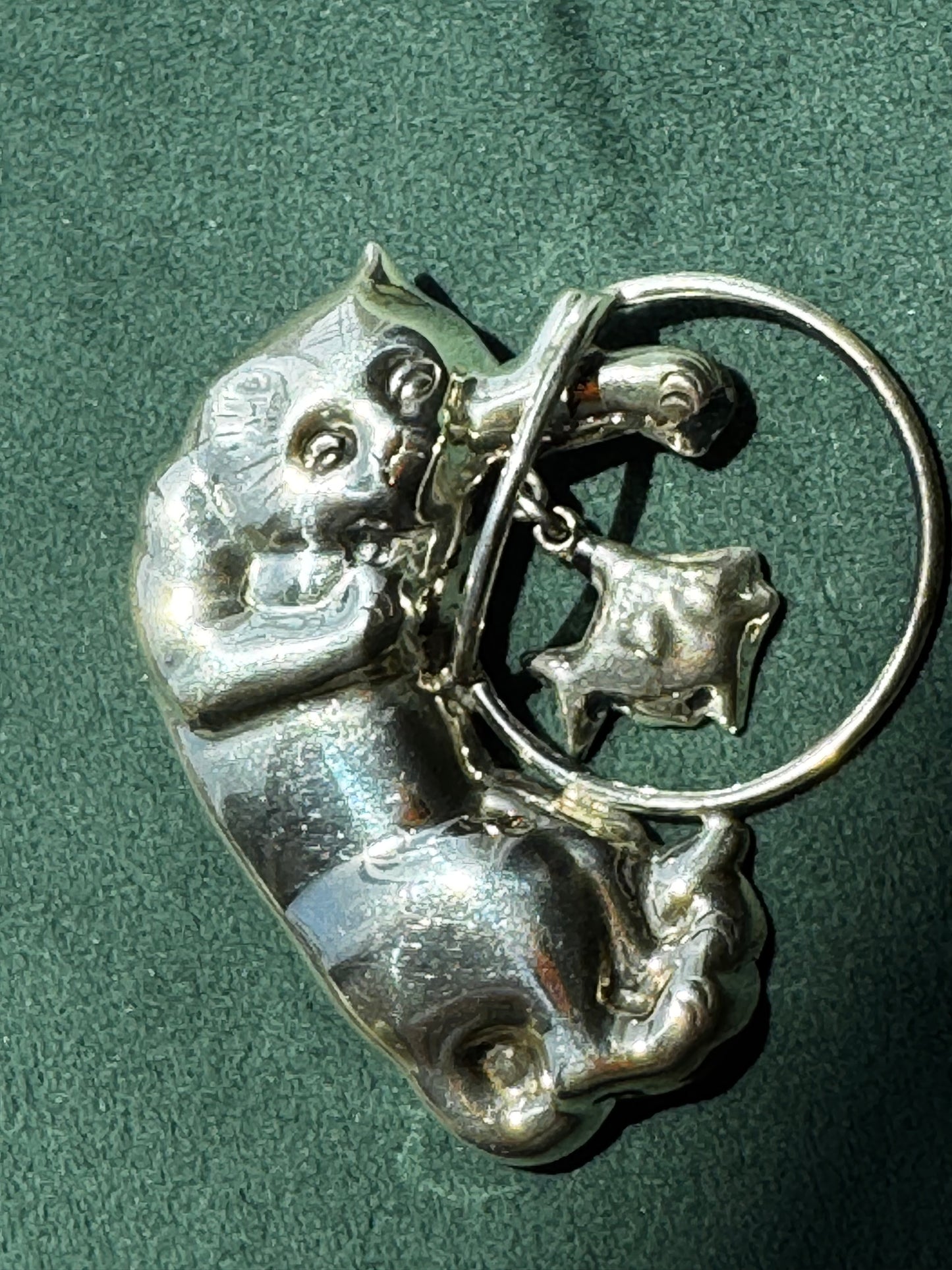 Vintage Mexican Sterling Silver Cat and Fishbowl Brooch with Dangling Fish CII Mexico 925 Cat Lover Gift