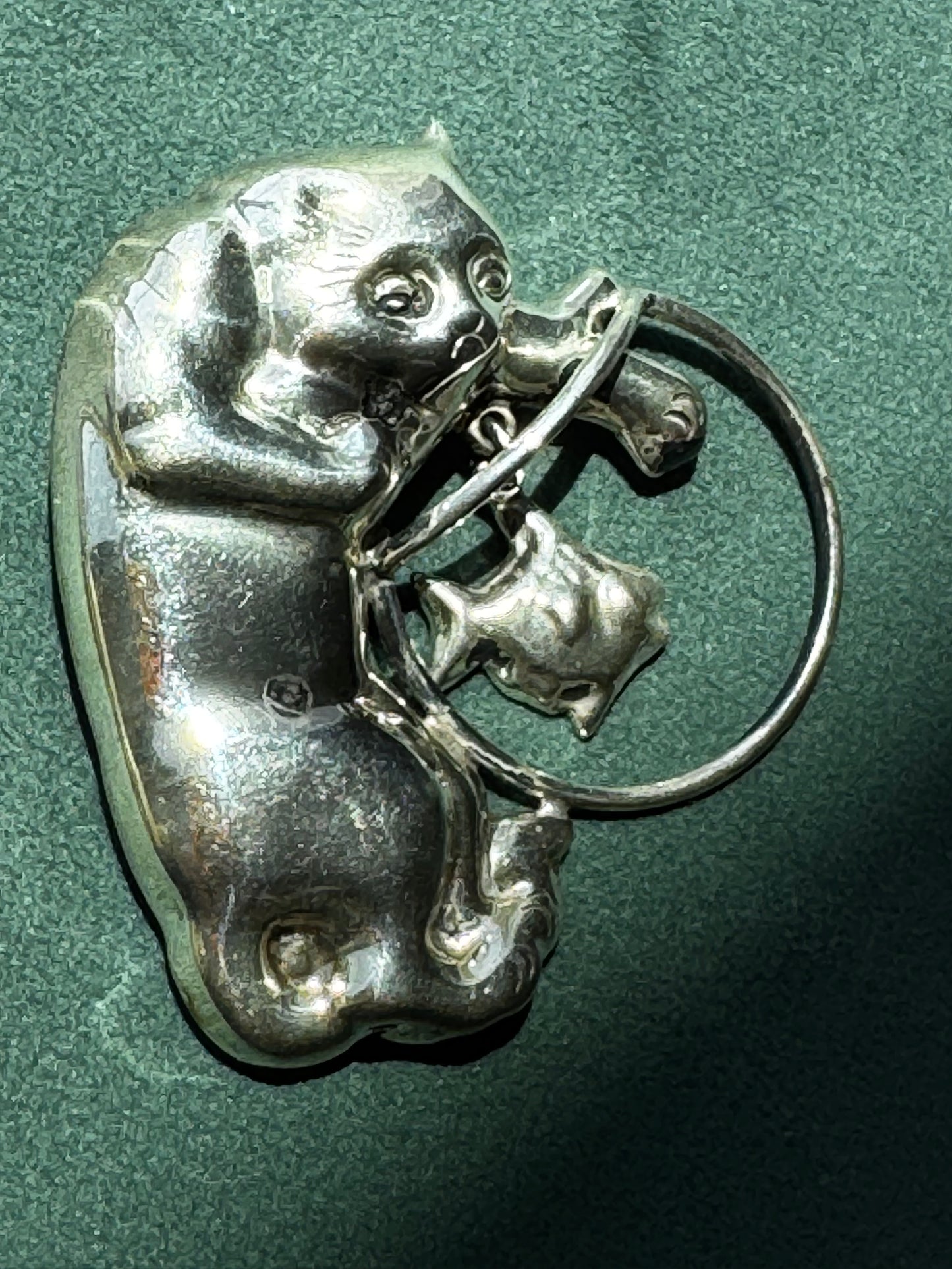 Vintage Mexican Sterling Silver Cat and Fishbowl Brooch with Dangling Fish CII Mexico 925 Cat Lover Gift