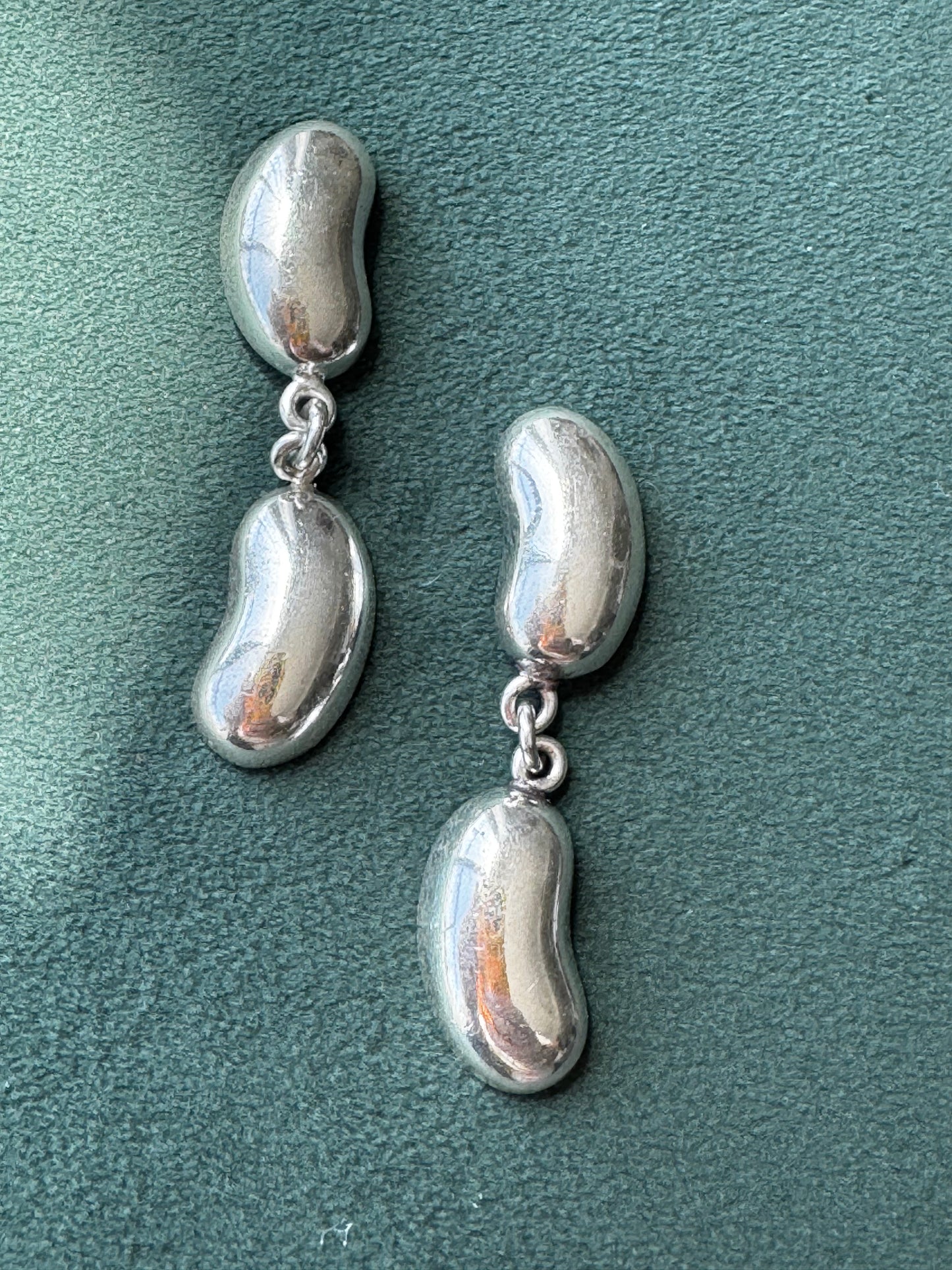 Vintage Mexico 925 Sterling Silver Double Bean Dangle Earrings EEB Organic Modernist Taxco Style