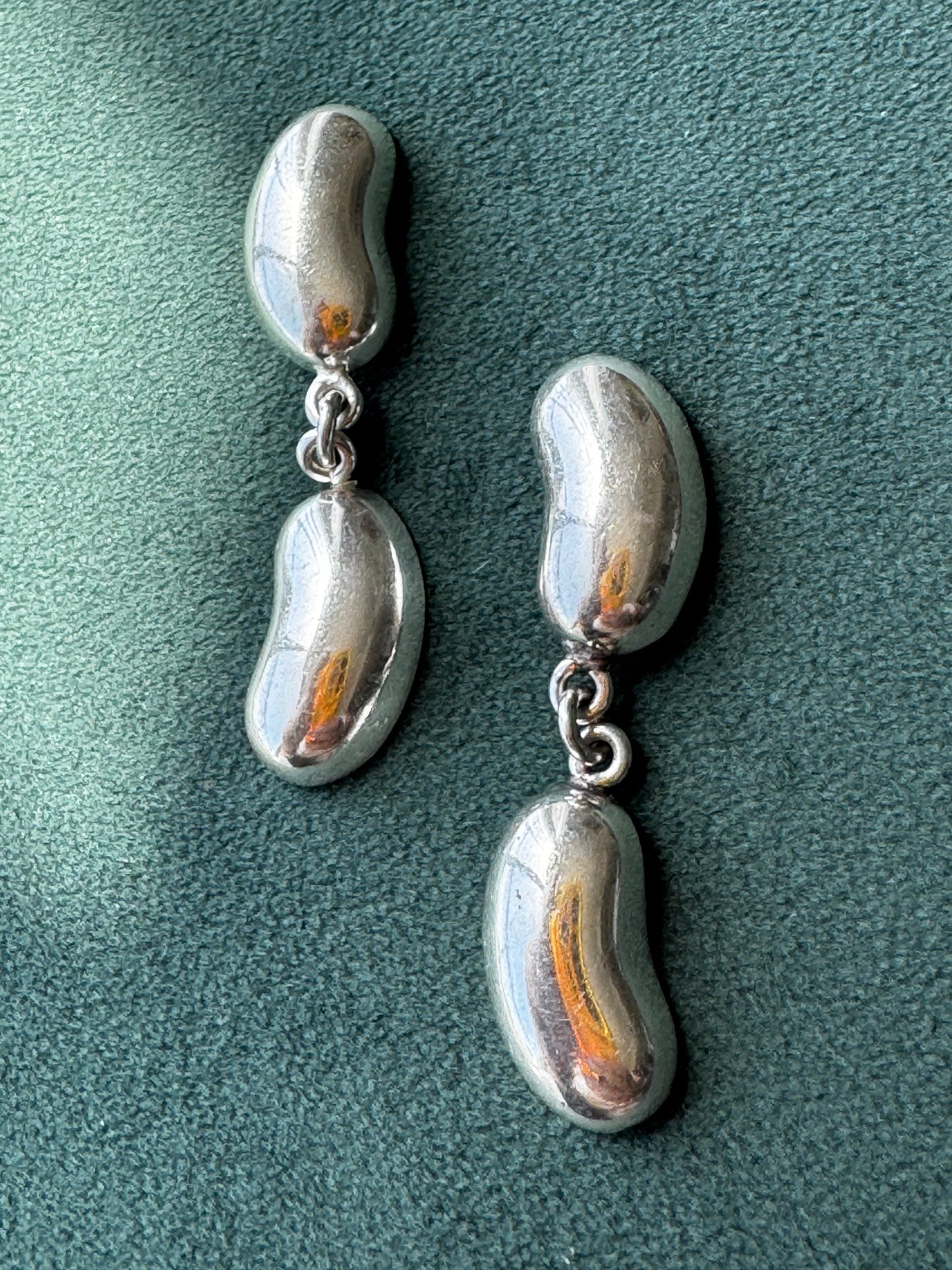 Vintage Mexico 925 Sterling Silver Double Bean Dangle Earrings EEB Organic Modernist Taxco Style