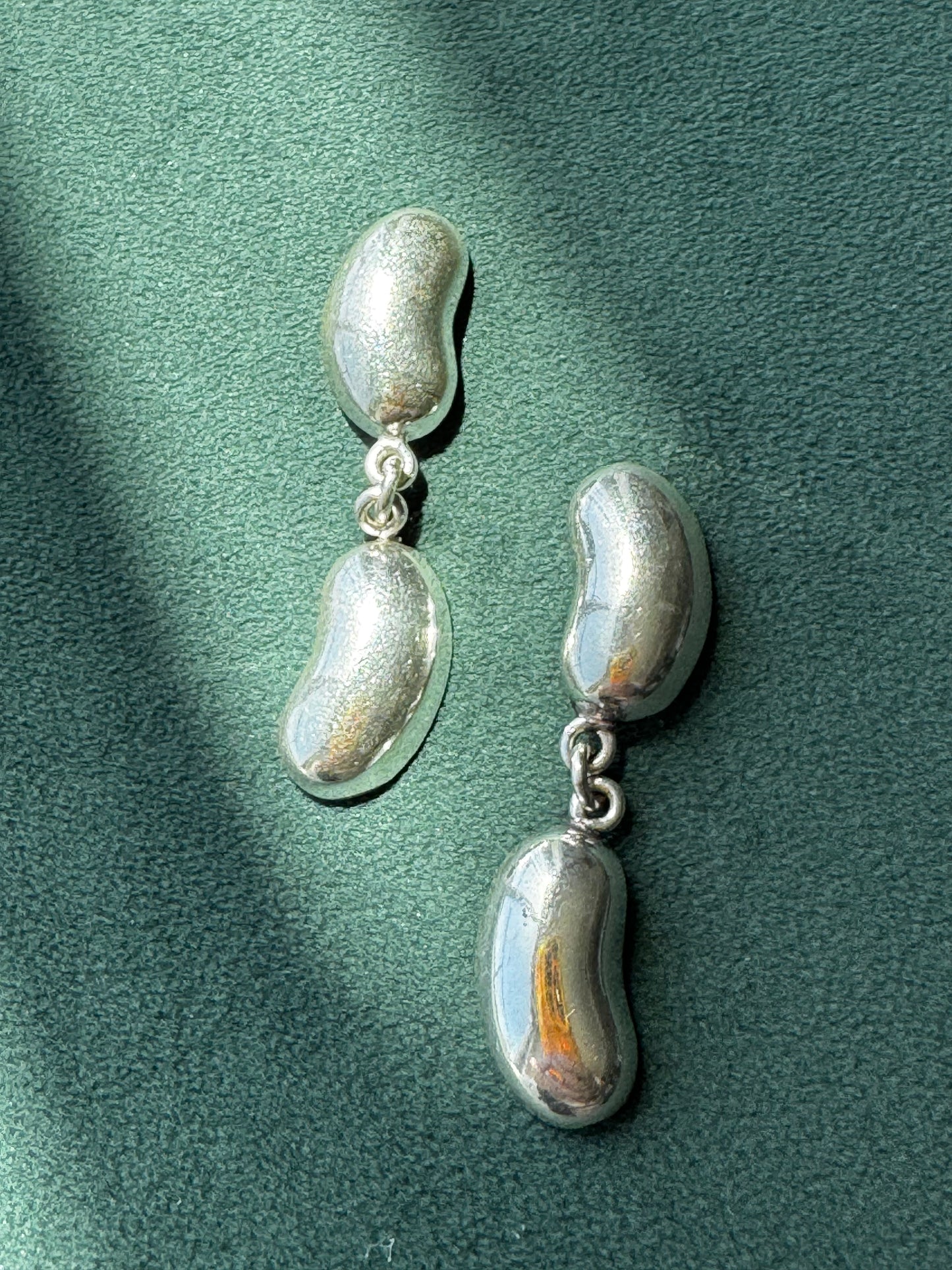 Vintage Mexico 925 Sterling Silver Double Bean Dangle Earrings EEB Organic Modernist Taxco Style