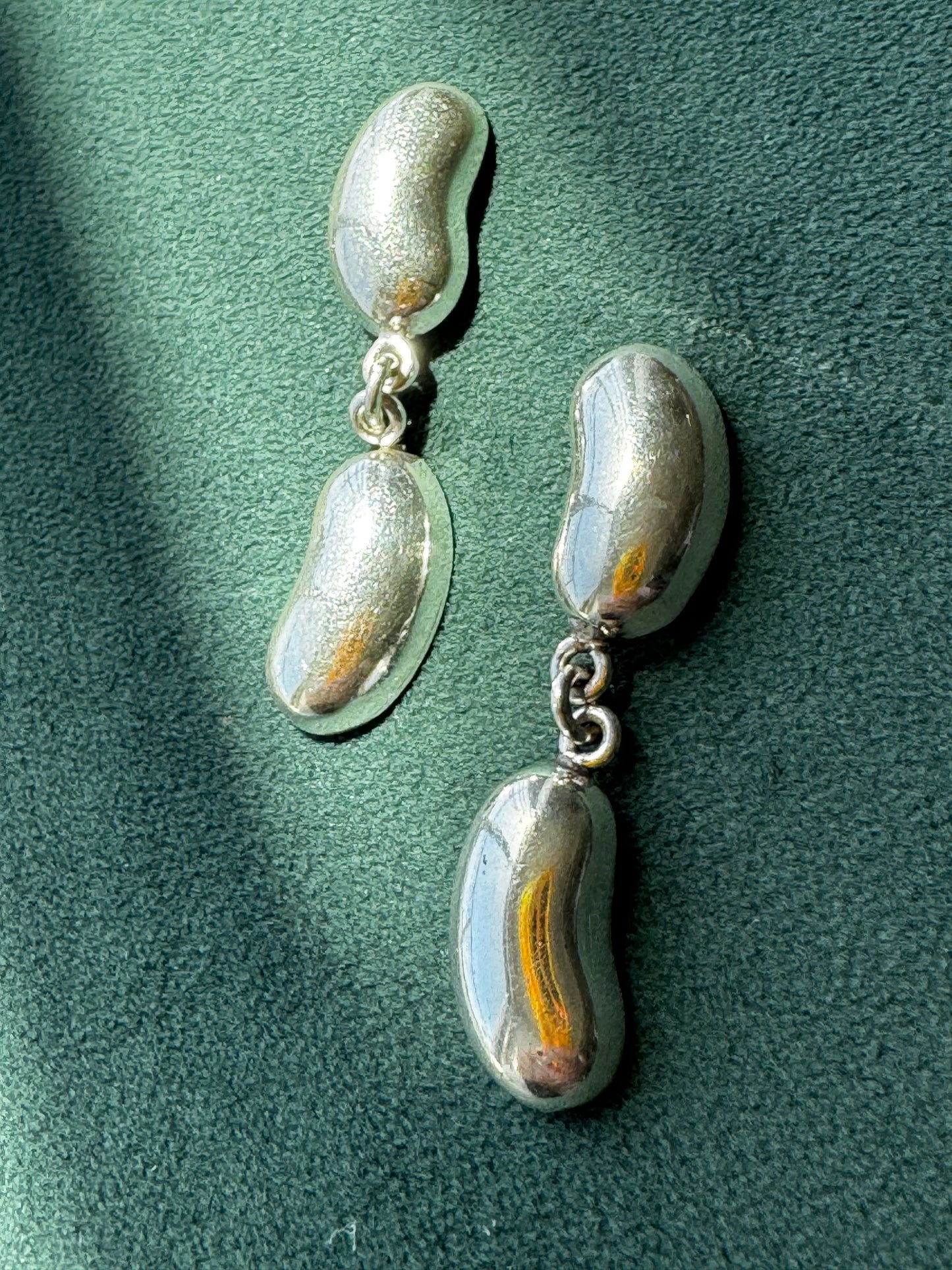 Vintage Mexico 925 Sterling Silver Double Bean Dangle Earrings EEB Organic Modernist Taxco Style