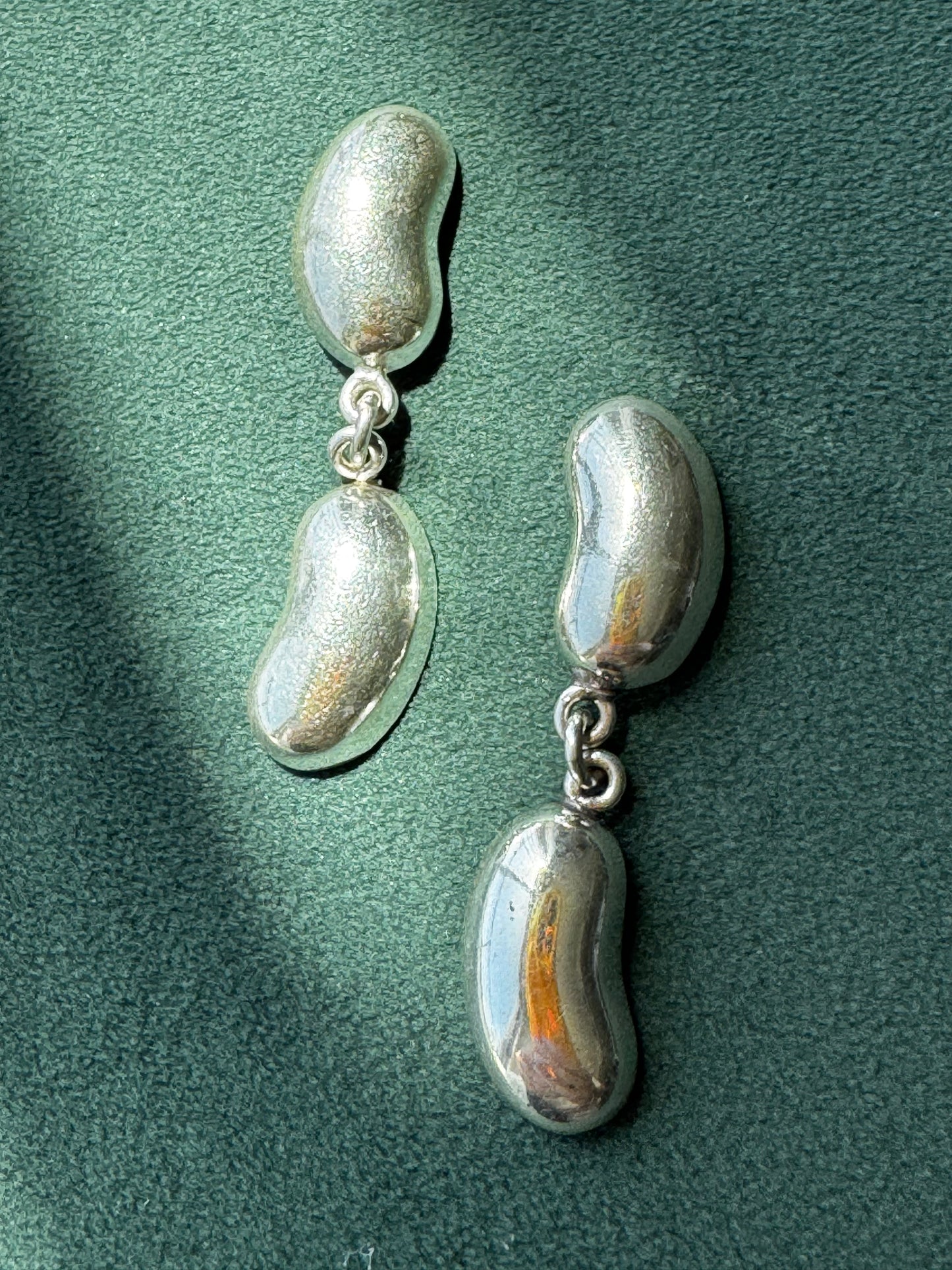 Vintage Mexico 925 Sterling Silver Double Bean Dangle Earrings EEB Organic Modernist Taxco Style