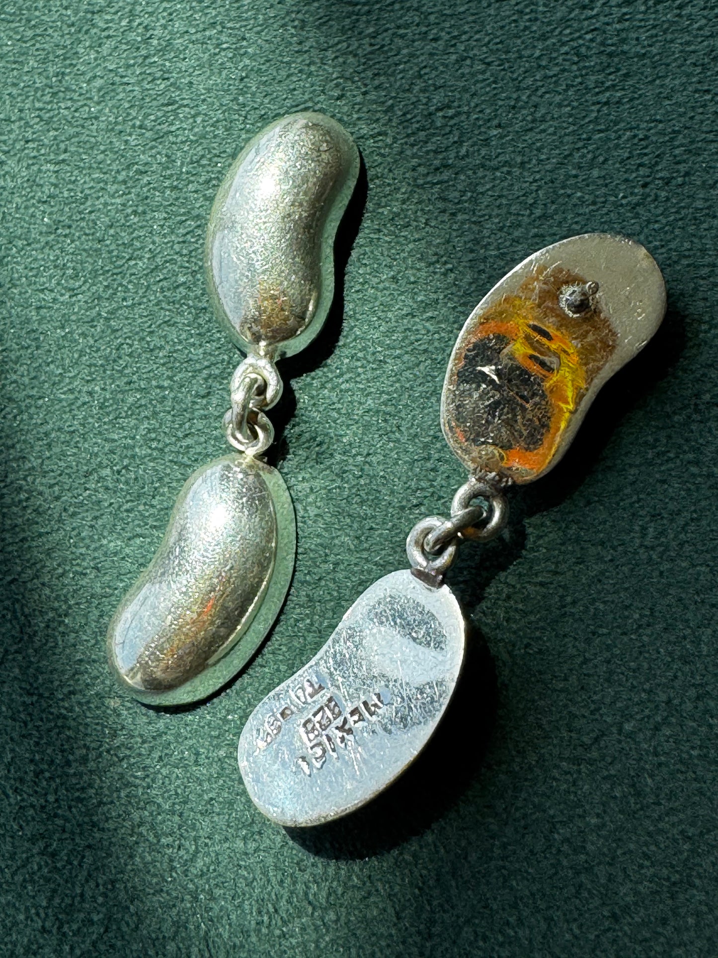 Vintage Mexico 925 Sterling Silver Double Bean Dangle Earrings EEB Organic Modernist Taxco Style