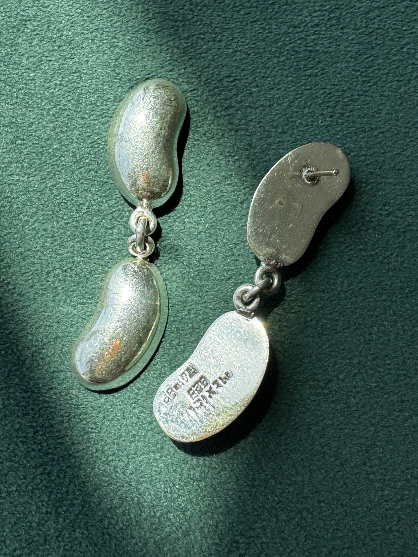 Vintage Mexico 925 Sterling Silver Double Bean Dangle Earrings EEB Organic Modernist Taxco Style