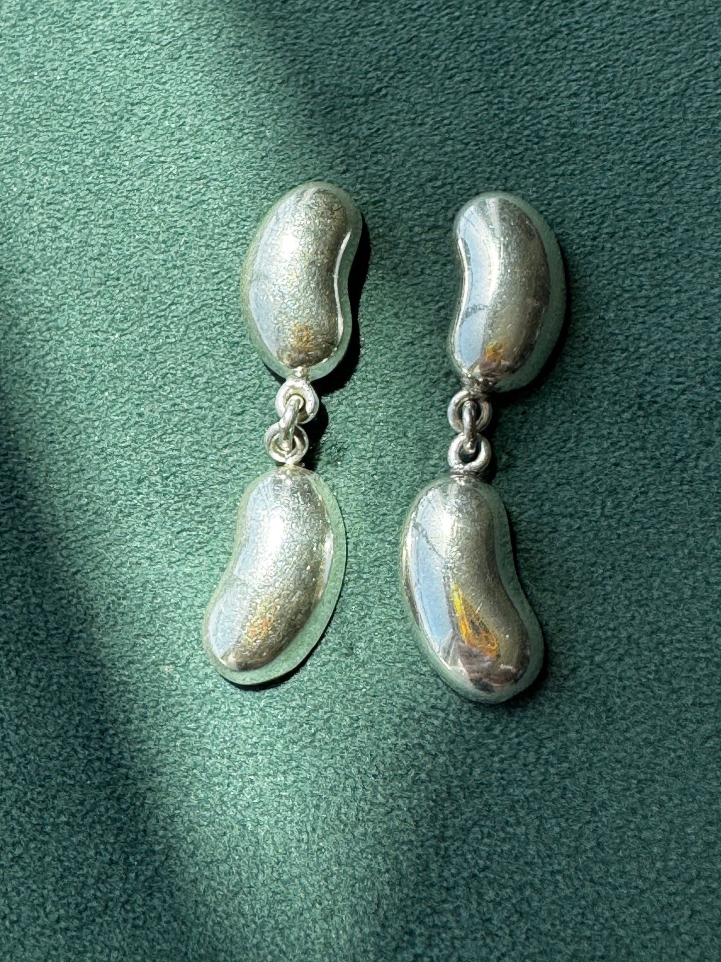 Vintage Mexico 925 Sterling Silver Double Bean Dangle Earrings EEB Organic Modernist Taxco Style