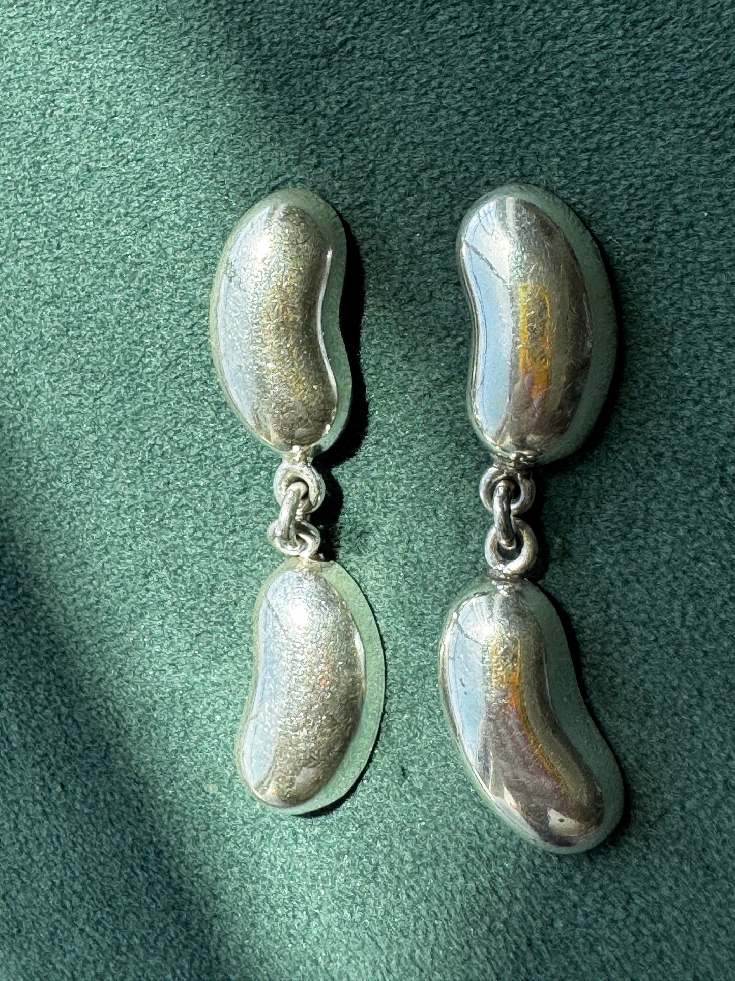 Vintage Mexico 925 Sterling Silver Double Bean Dangle Earrings EEB Organic Modernist Taxco Style