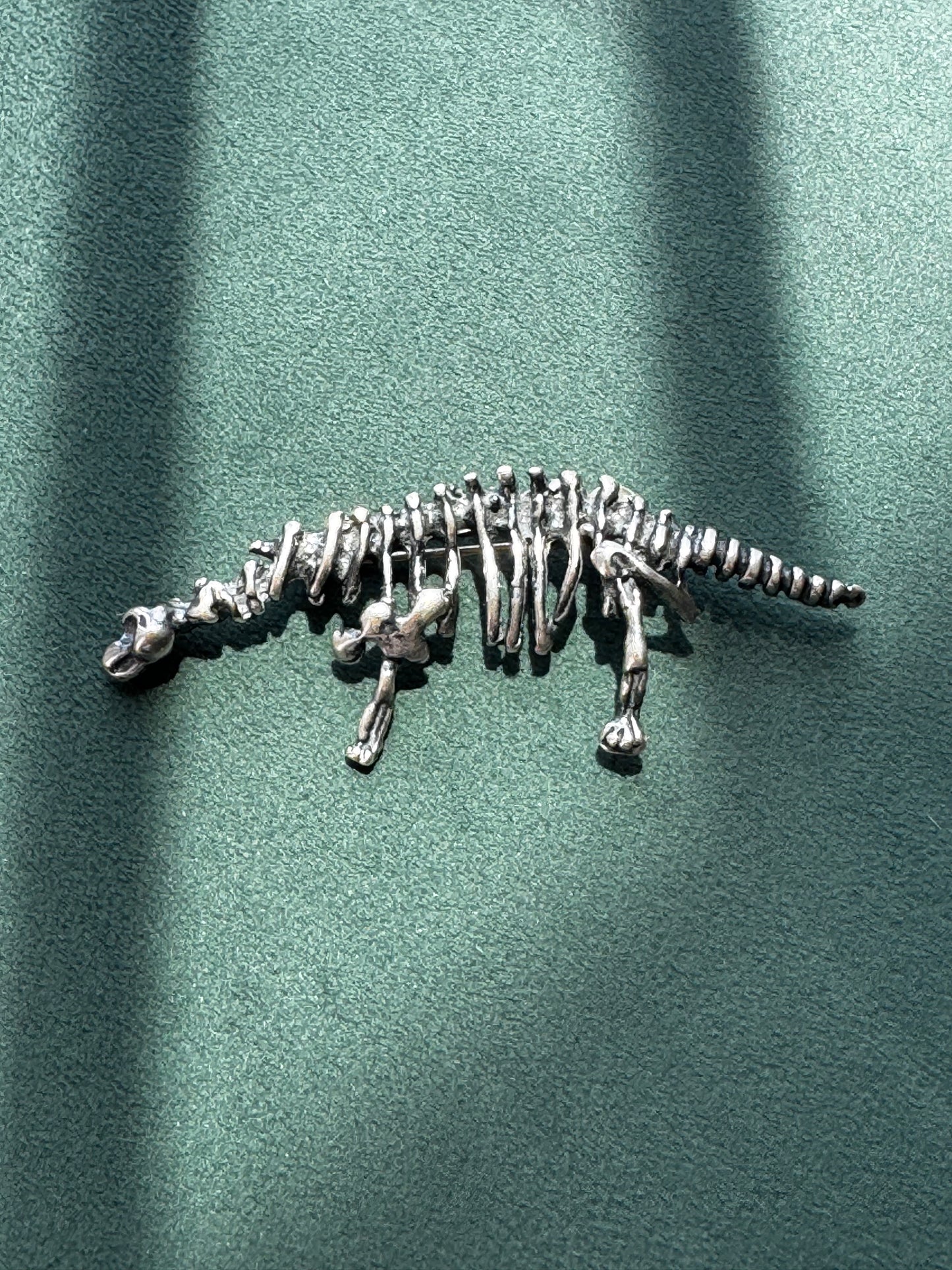 Vintage Taxco Mexico Sterling Silver Brontosaurus Dinosaur Skeleton Brooch Pin Bones! TM-161