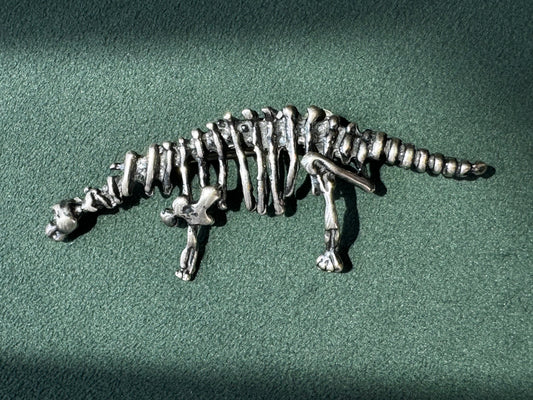 Vintage Taxco Mexico Sterling Silver Brontosaurus Dinosaur Skeleton Brooch Pin Bones! TM-161