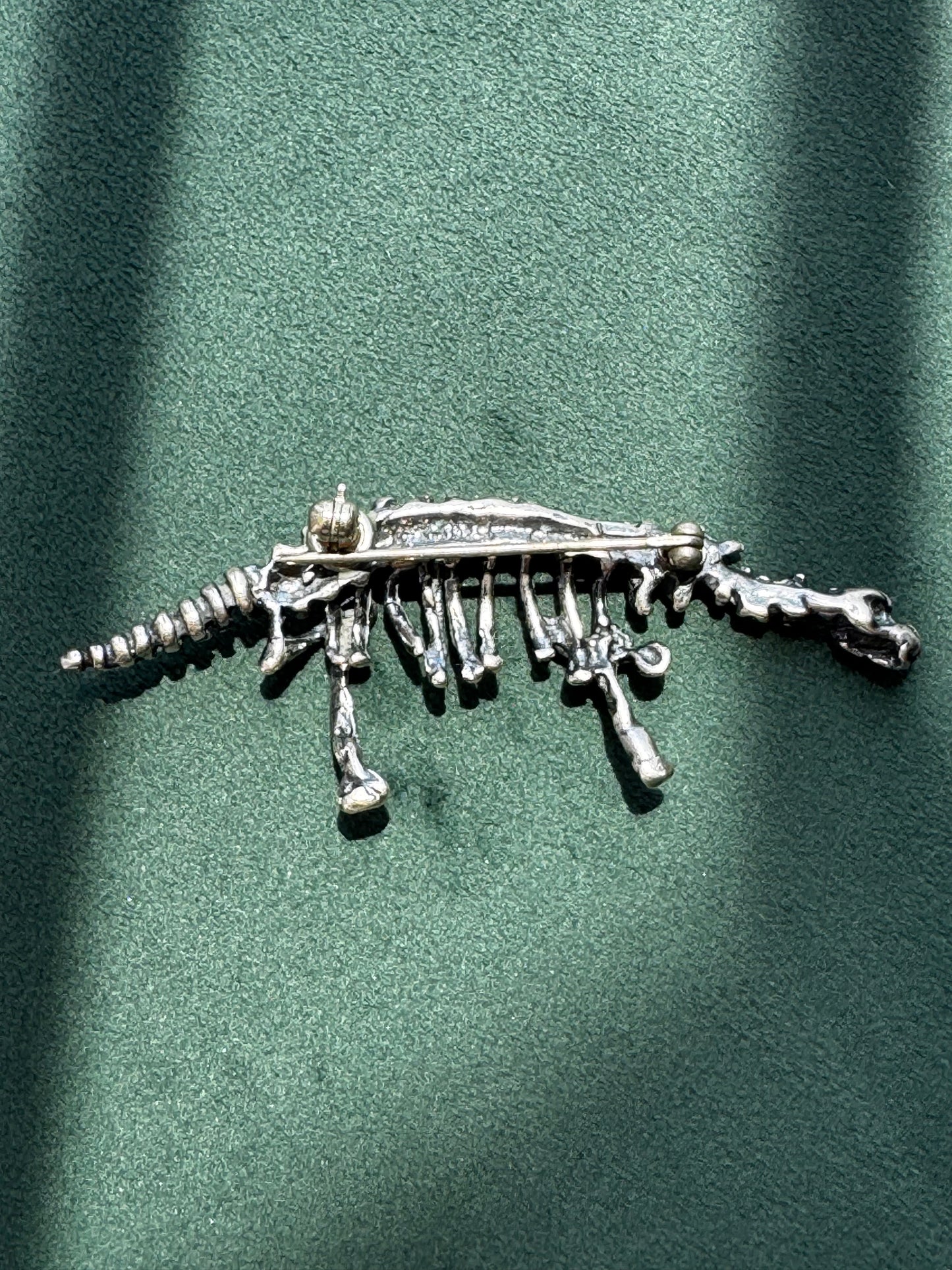 Vintage Taxco Mexico Sterling Silver Brontosaurus Dinosaur Skeleton Brooch Pin Bones! TM-161