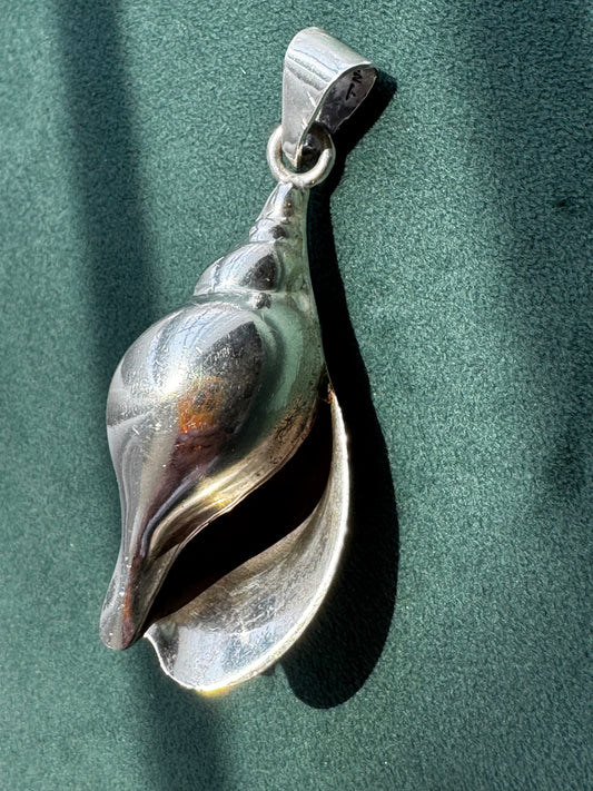 Vintage Taxco Mexico Sterling Silver Large 3D Conch Shell Pendant TN-49 Mermaid Life