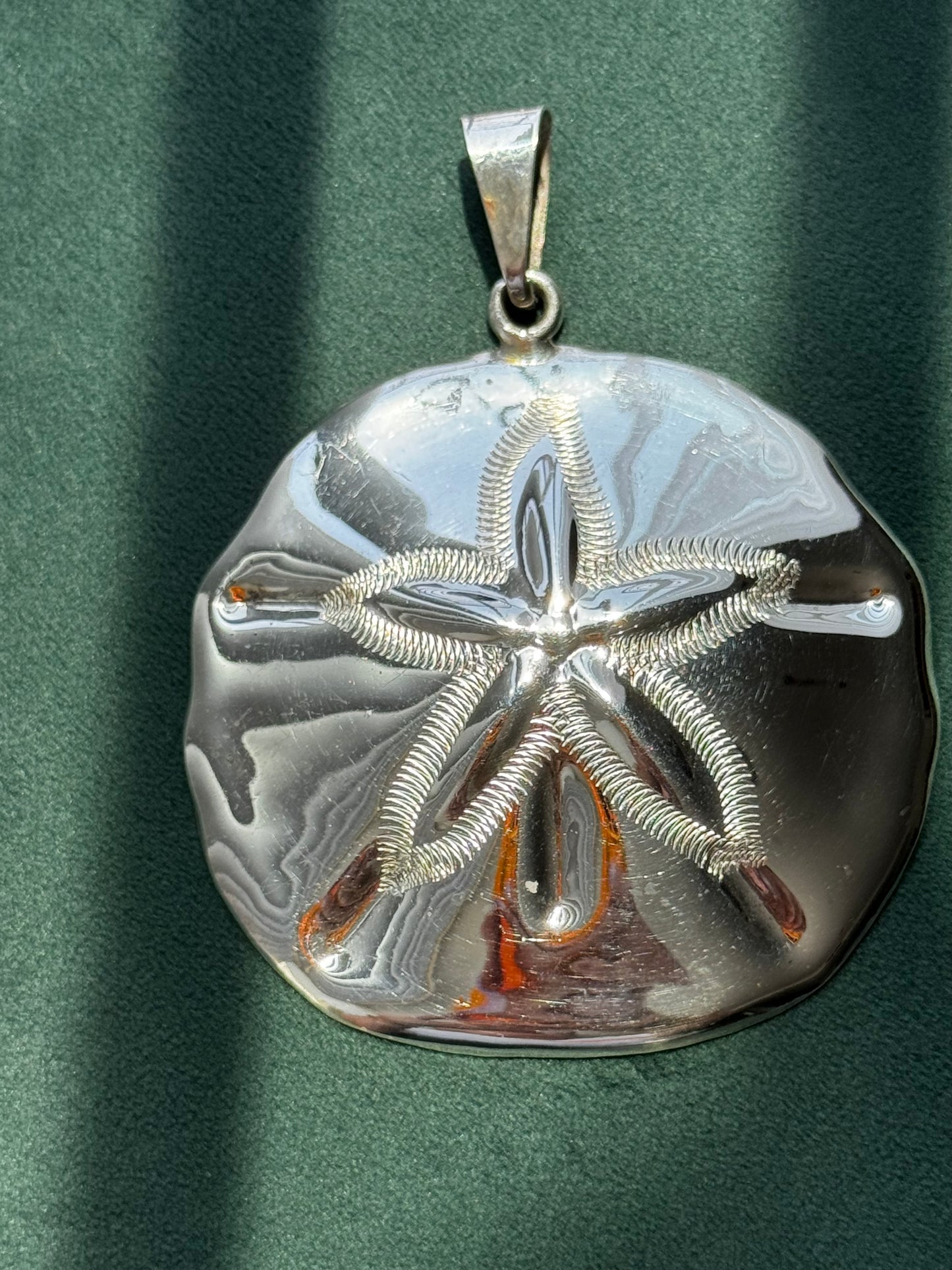Vintage Mexico Sterling Silver Massive Sand Dollar Pendant TN-49 Mermaid Life Beach Statement