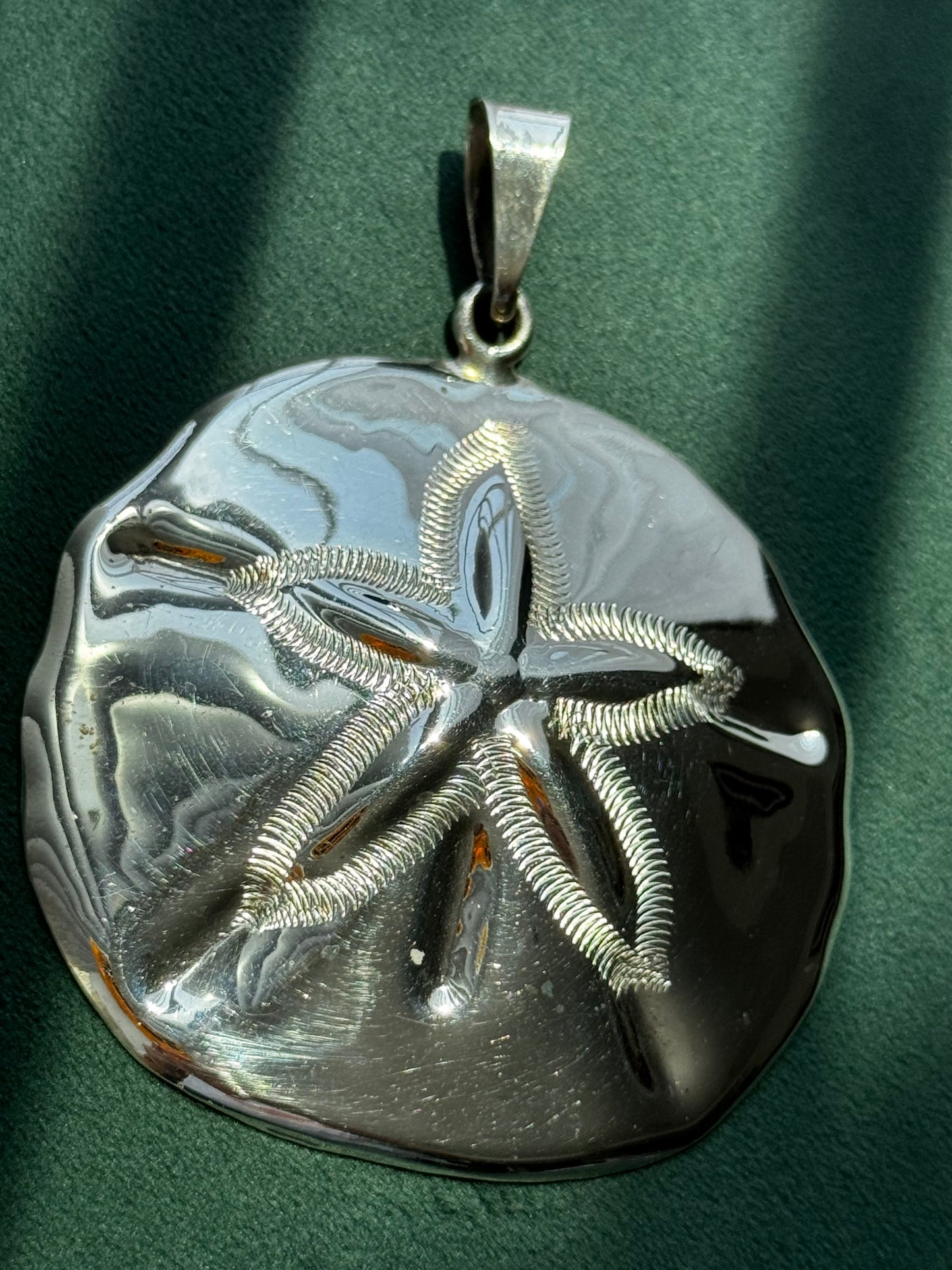 Vintage Mexico Sterling Silver Massive Sand Dollar Pendant TN-49 Mermaid Life Beach Statement