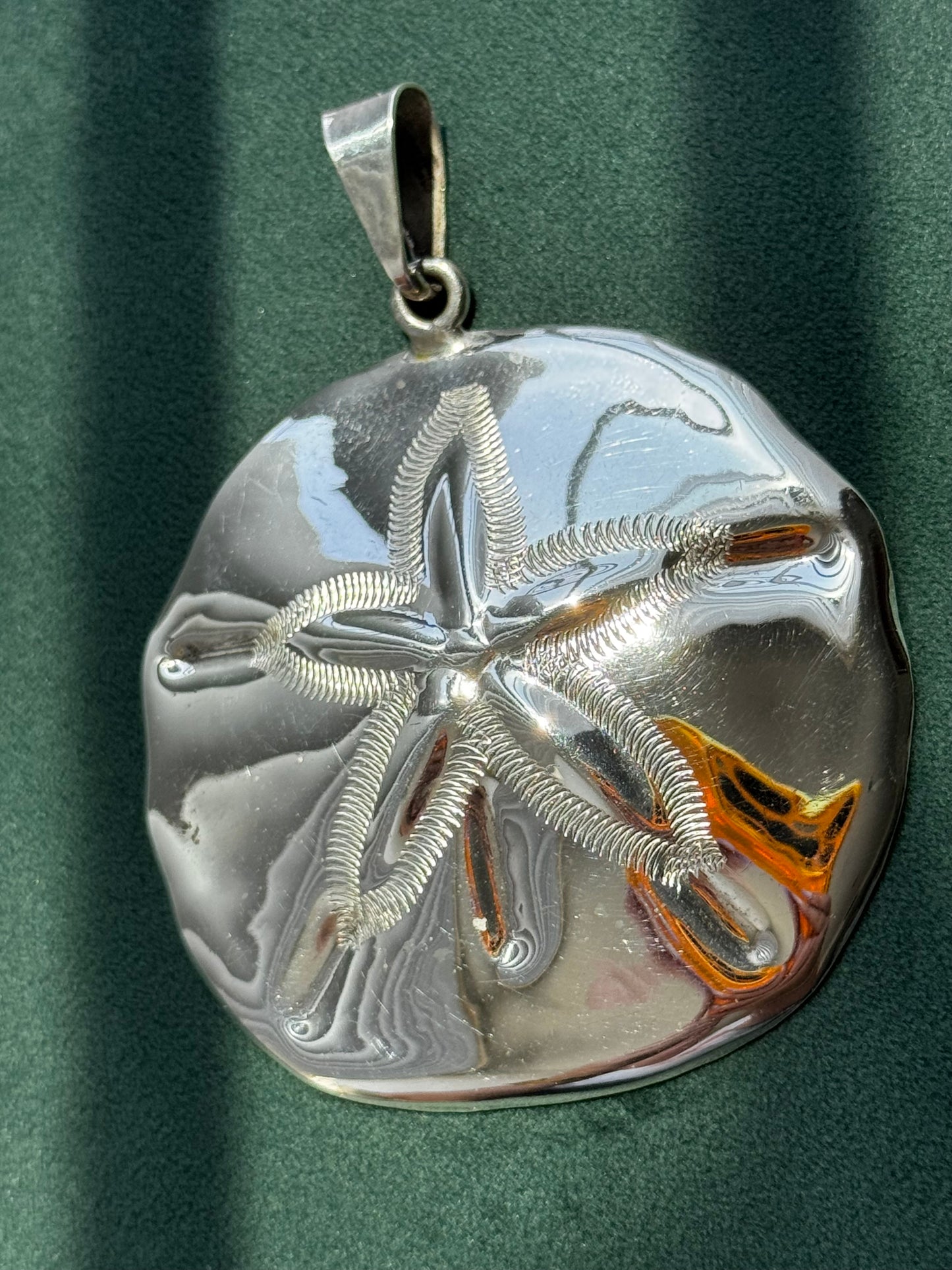 Vintage Mexico Sterling Silver Massive Sand Dollar Pendant TN-49 Mermaid Life Beach Statement