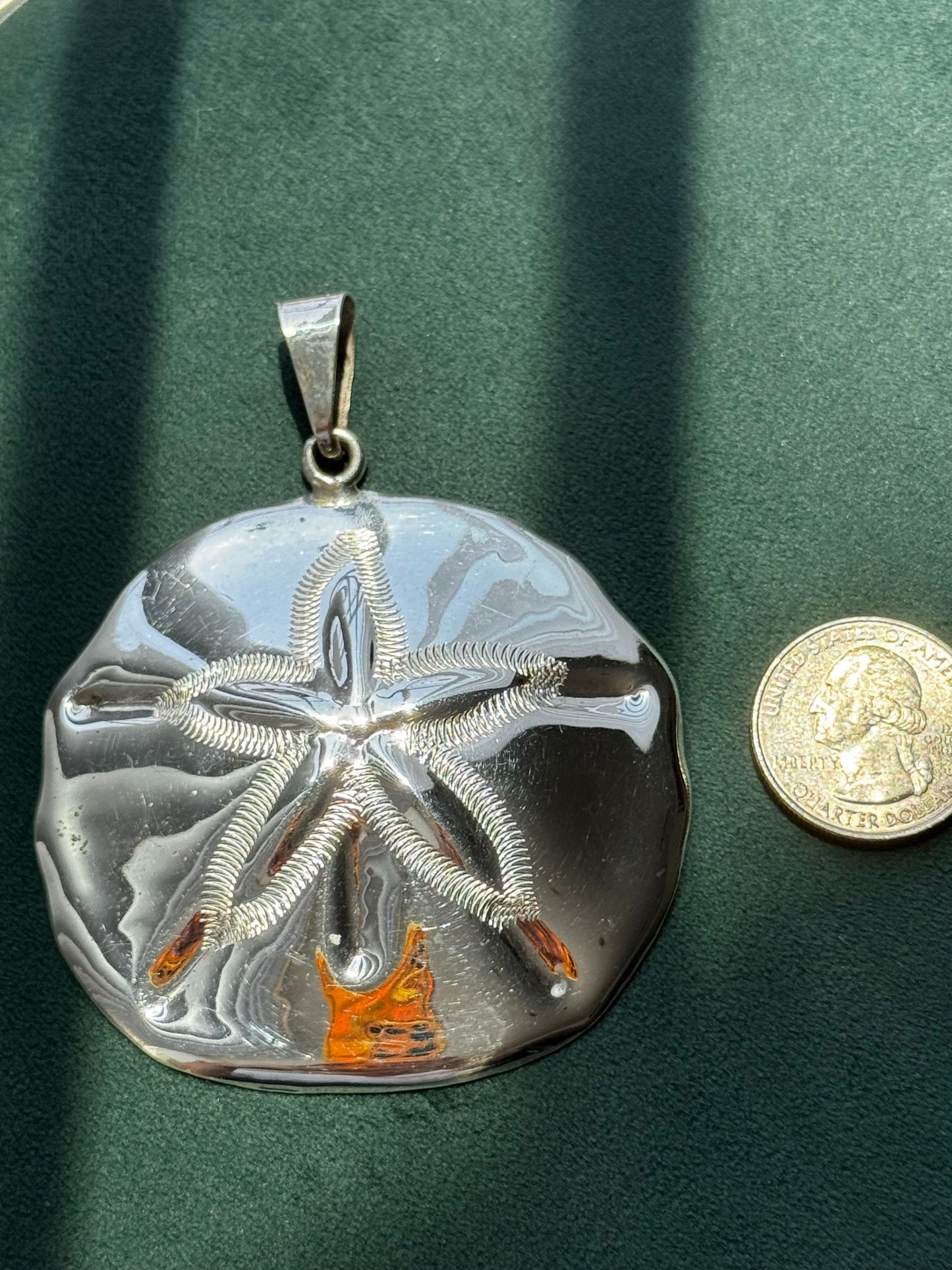 Vintage Mexico Sterling Silver Massive Sand Dollar Pendant TN-49 Mermaid Life Beach Statement