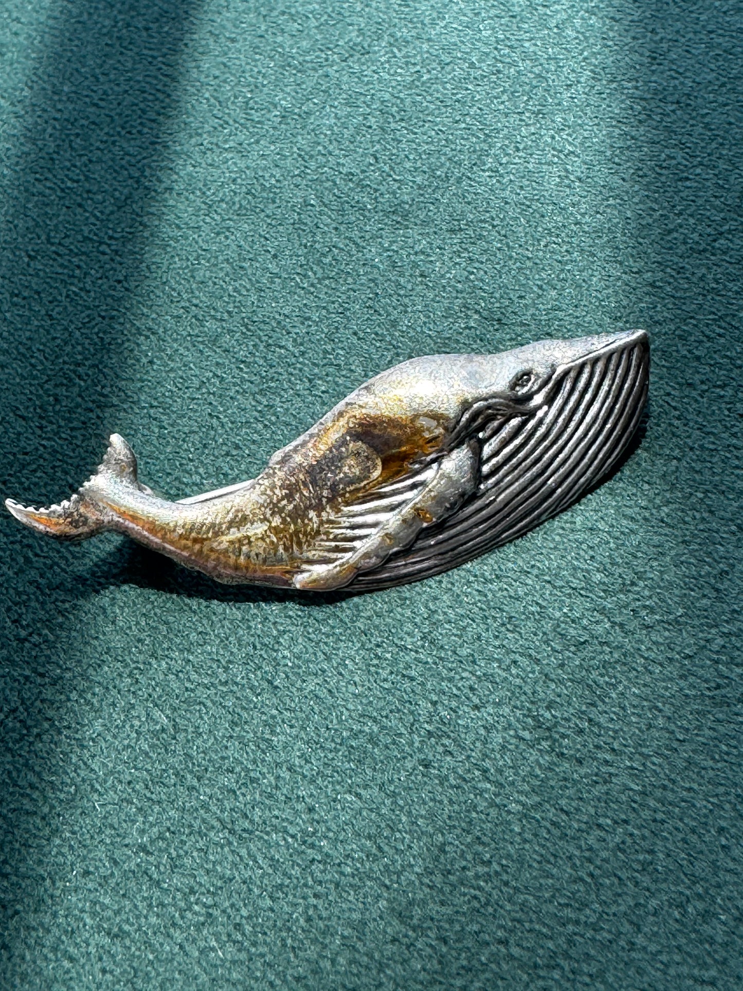 Vintage Sterling Silver Humpback Whale Brooch Pin Detailed Figural Ocean Mermaid Life