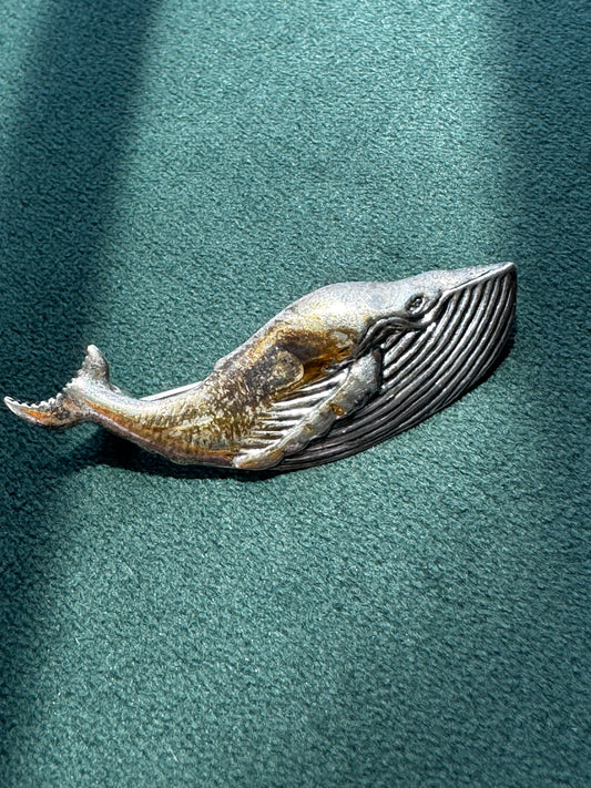 Vintage Sterling Silver Humpback Whale Brooch Pin Detailed Figural Ocean Mermaid Life