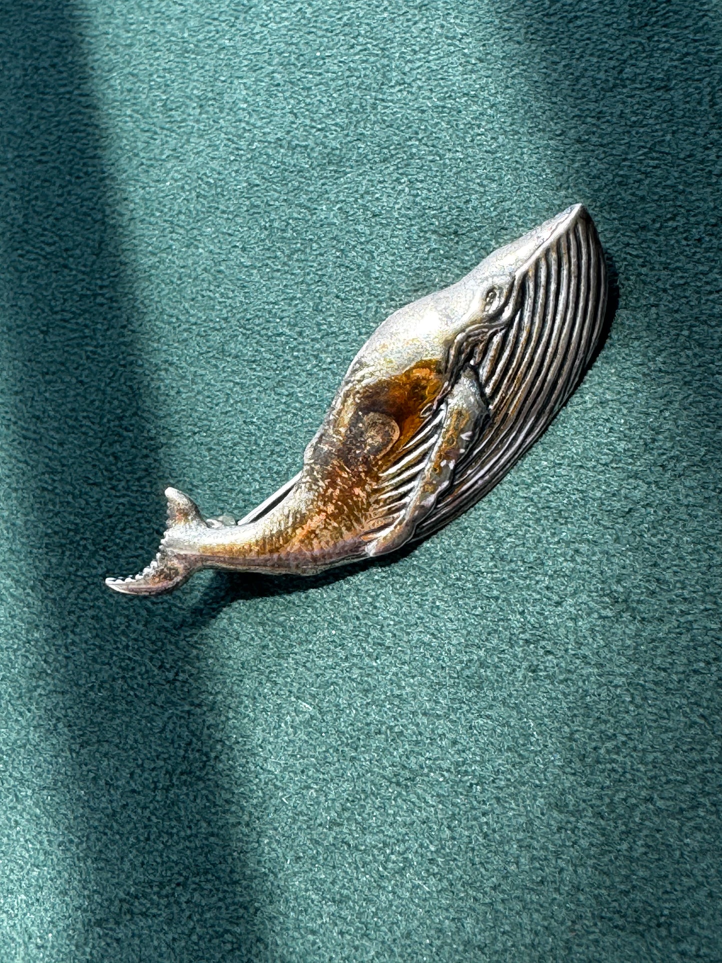 Vintage Sterling Silver Humpback Whale Brooch Pin Detailed Figural Ocean Mermaid Life