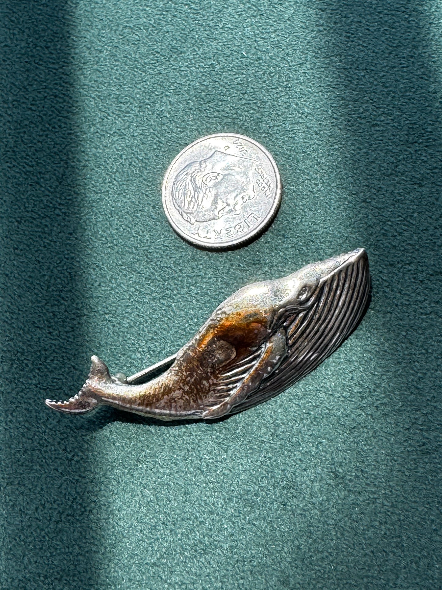 Vintage Sterling Silver Humpback Whale Brooch Pin Detailed Figural Ocean Mermaid Life