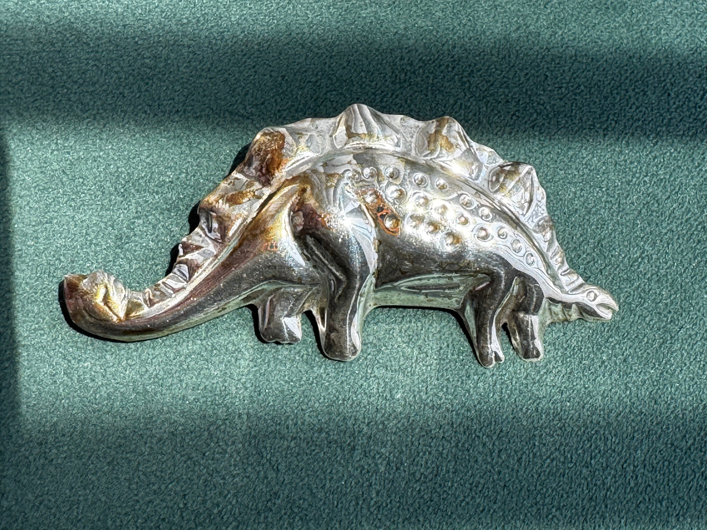 Vintage Estate Sterling Silver Stegosaurus Dinosaur Brooch Pin 1980s
